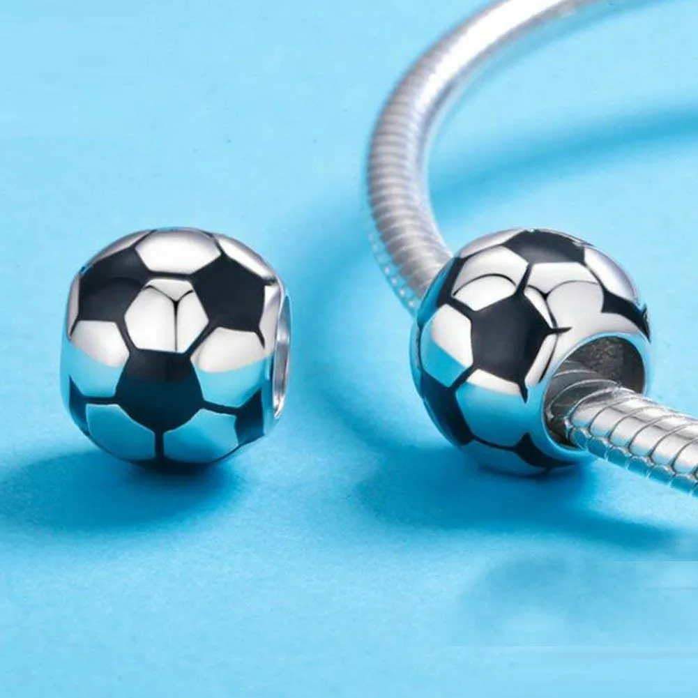 Ciondolo in argento Sterling 925, a tema calcio, con smalto nero, per braccialetti Pandora, regalo di Natale, a forma di pallone da calcio, colore nero - immagine 3