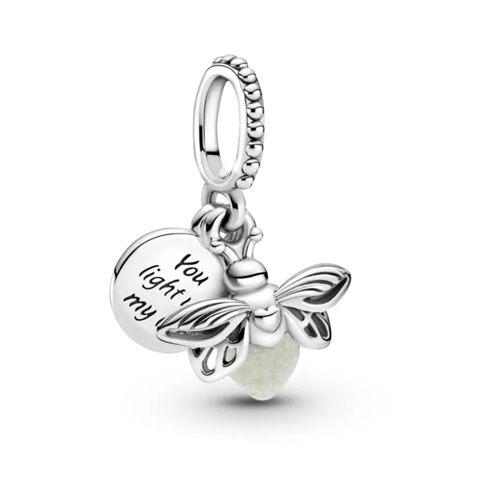 PANDORA Passions Ciondolo a forma di lucciola che si illumina al buio in argento Sterling con vetro fotoluminescente verde latte - immagine 1