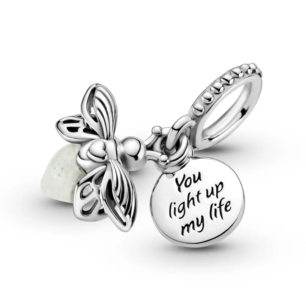 PANDORA Passions Ciondolo a forma di lucciola che si illumina al buio in argento Sterling con vetro fotoluminescente verde latte - immagine 4