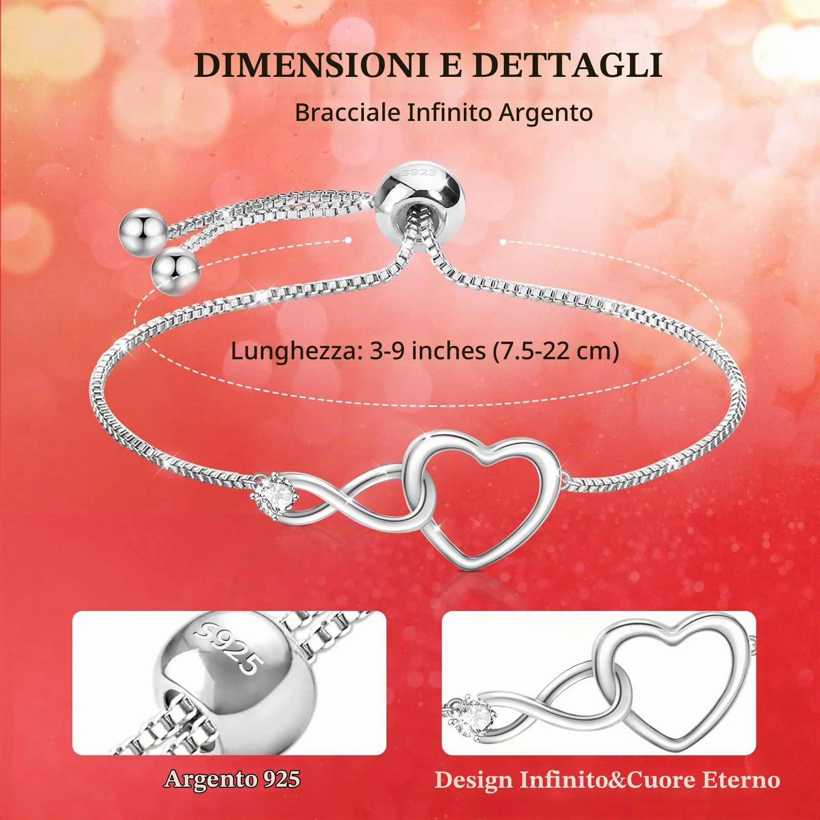 J.Fée Bracciale Donna Argento 925, Bracciale Argento 925 Bracciali Infinito Cuore Bracciali Donna Regalo Regalo per Lei Regali Mamma Amica,83 - immagine 2