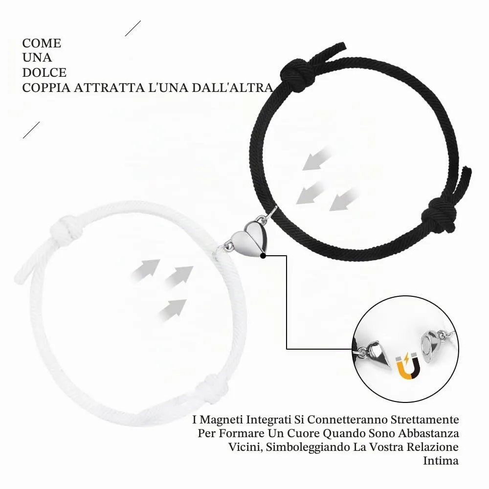 Aucuu Magnetico Braccialetti di Coppia, 2Pezzi Regalo per Coppia, Braccialetti Coppia, Attrazione Reciproca Magnetica Braccialetti, Braccialetto Coordinato Intrecciato in Corda Fatta a Mano - immagine 2