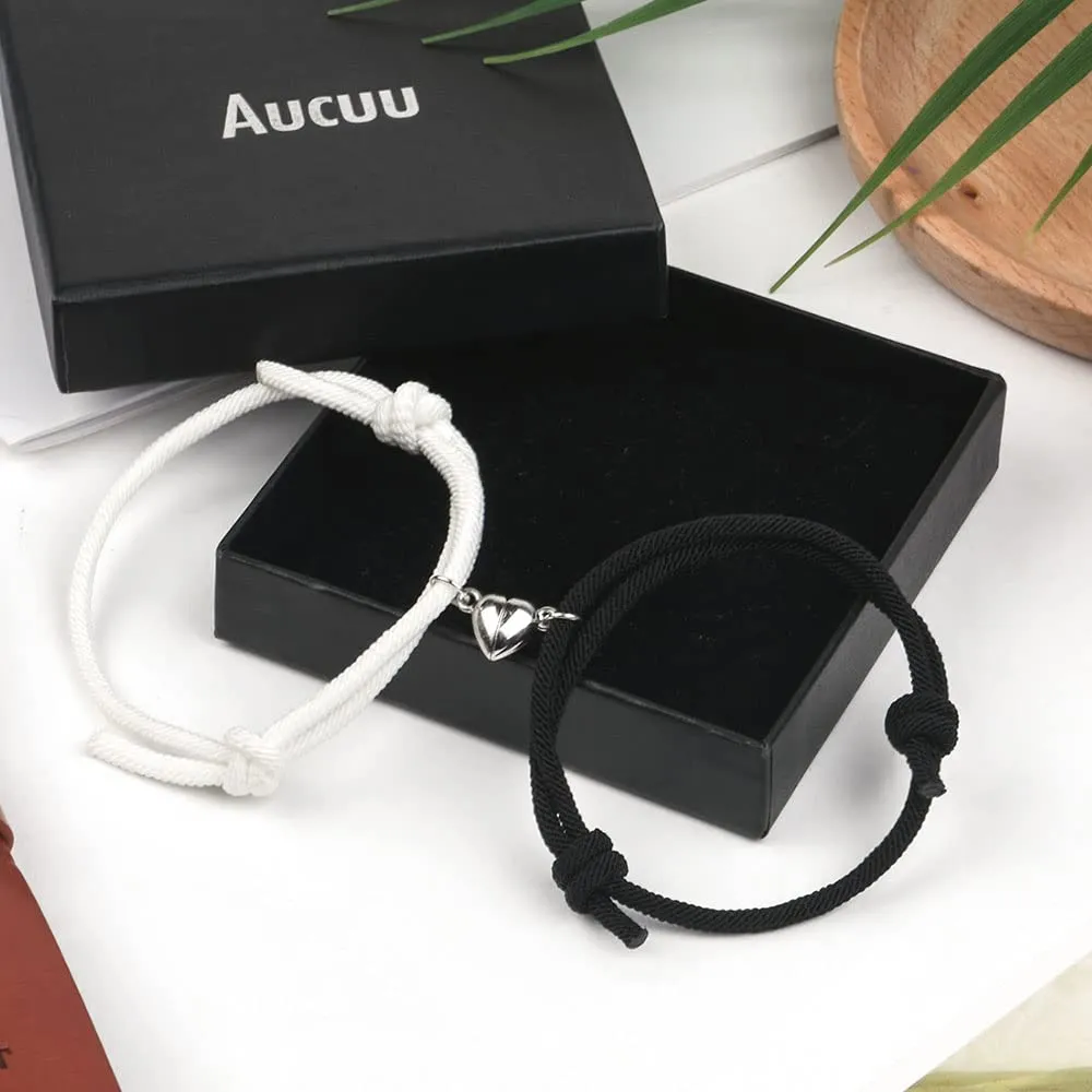Aucuu Magnetico Braccialetti di Coppia, 2Pezzi Regalo per Coppia, Braccialetti Coppia, Attrazione Reciproca Magnetica Braccialetti, Braccialetto Coordinato Intrecciato in Corda Fatta a Mano - immagine 3