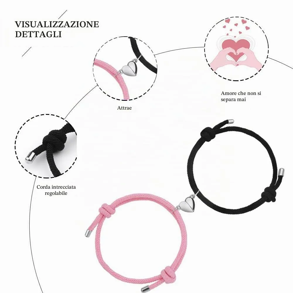 Aucuu Magnetico Braccialetti di Coppia, Regalo per Coppia, Braccialetti Coppia, Attrazione Reciproca Magnetica Braccialetti, Braccialetto Coordinato Intrecciato in Corda Fatta a Mano - immagine 3