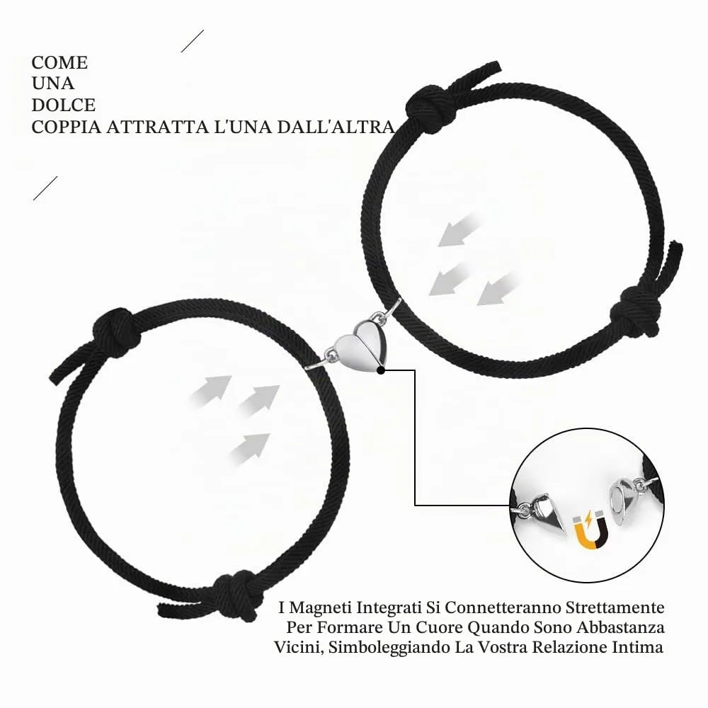Aucuu Magnetico Braccialetti di Coppia, Regalo per Coppia, Braccialetti Coppia, Attrazione Reciproca Magnetica Braccialetti, Braccialetto Coordinato Intrecciato in Corda Fatta a Mano - immagine 3