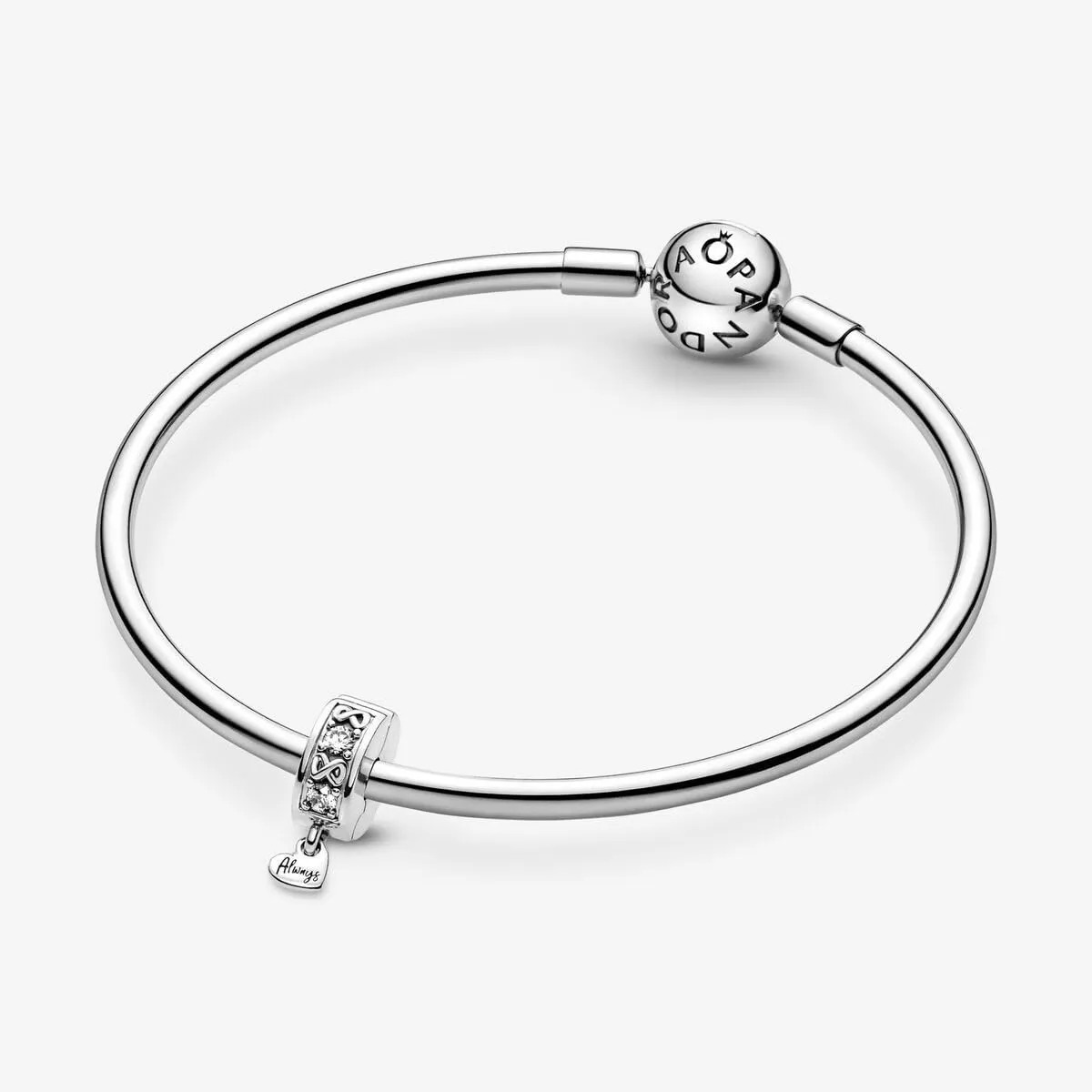 PANDORA Clip Moments con simbolo dell'infinito in argento Sterling con zirconia cubica trasparente e impugnatura in silicone - immagine 6