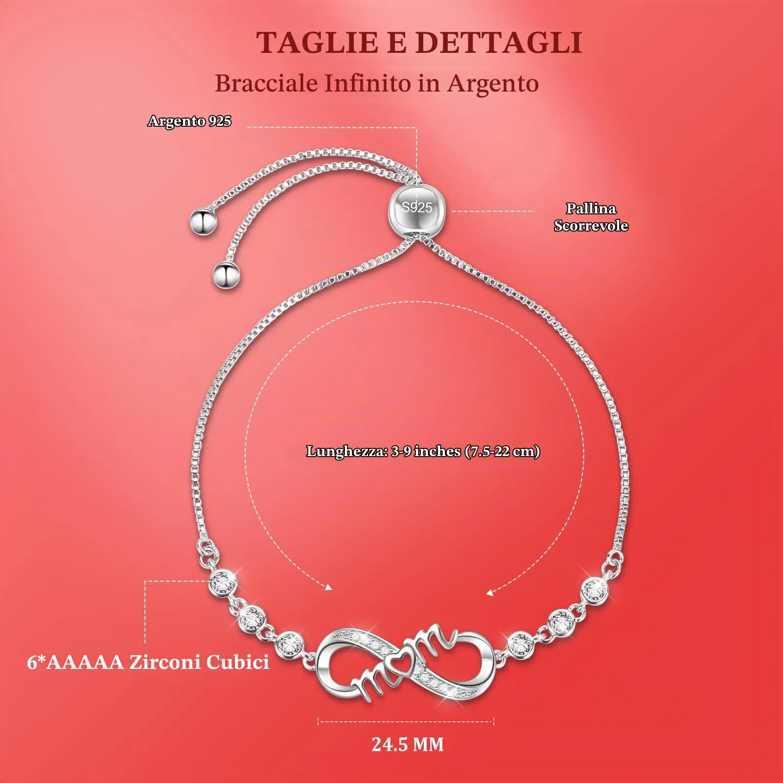 J.Fée Bracciale Donna Argento 925, Bracciale Argento 925 Bracciali Infinito Cuore Bracciali Donna Regalo Mamma Regalo Festa Della Mamma,52 - immagine 2