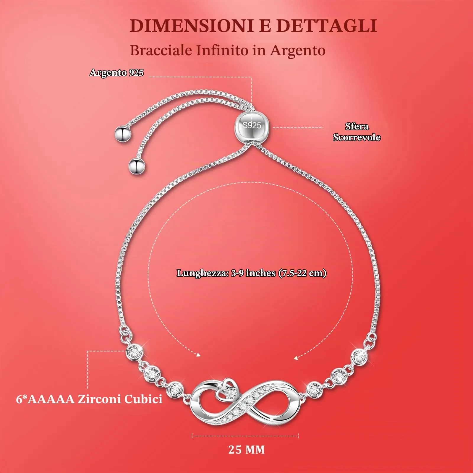 J.Fée Bracciale Donna Argento 925, Bracciale Argento 925 Bracciali Infinito Cuore Bracciali Donna Regalo Regalo per Lei Regali Mamma Amica,53 - immagine 2