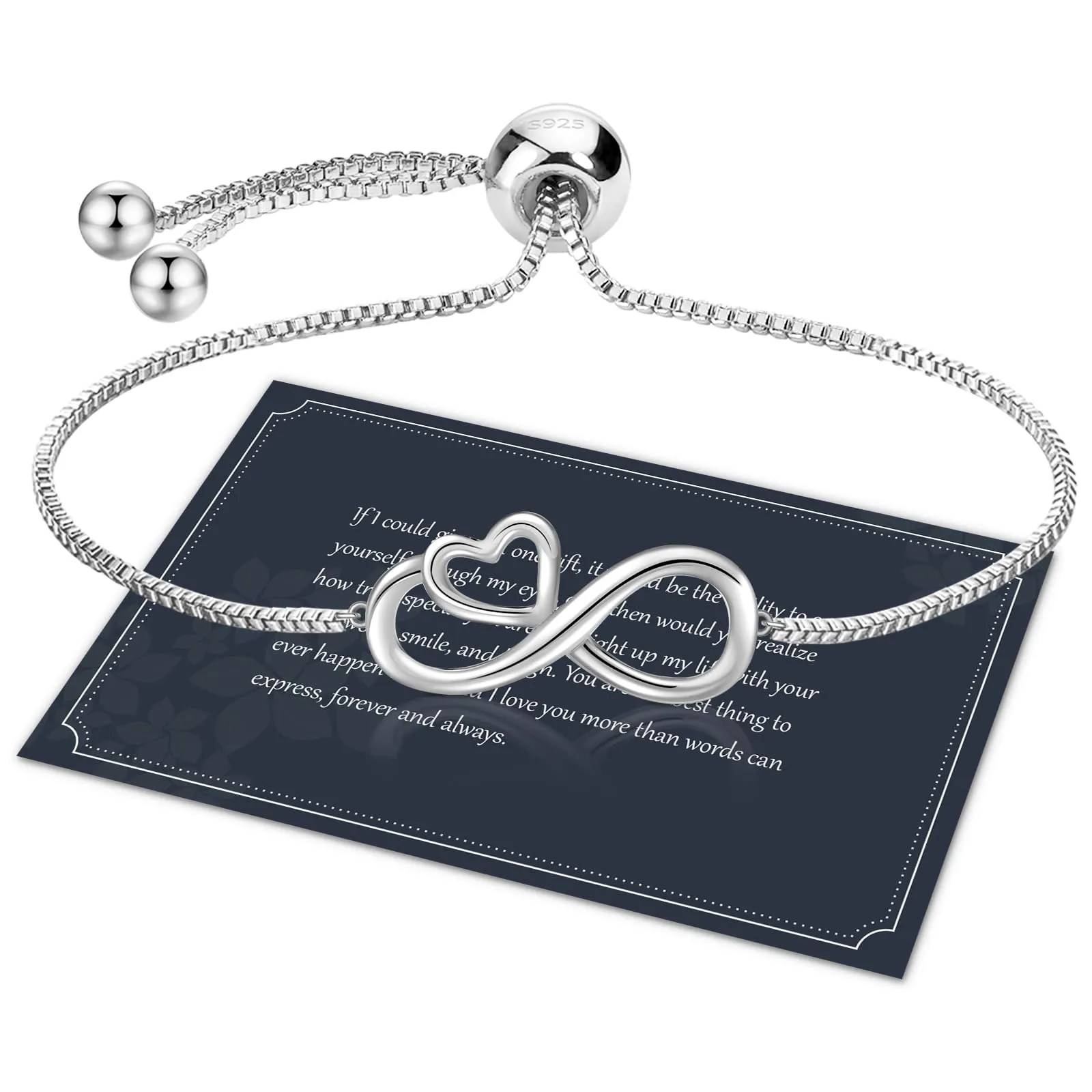 J.Fée Bracciale Argento 925 con Infinito Cuore Regalo per Donna, Mamma, Amica - Regolabile - immagine 1