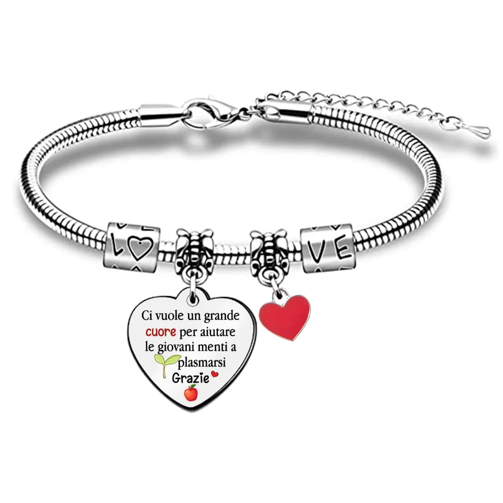 Insegnante Donne Braccialetto Da Polso Insegnanti Giorno Apprezzare Regalo Di Compleanno Tutor Grazie Charm Cuori Gioielli Laurea Ricordo Dagli Studenti All'Insegnante Ringraziamento Regali Natale - immagine 1