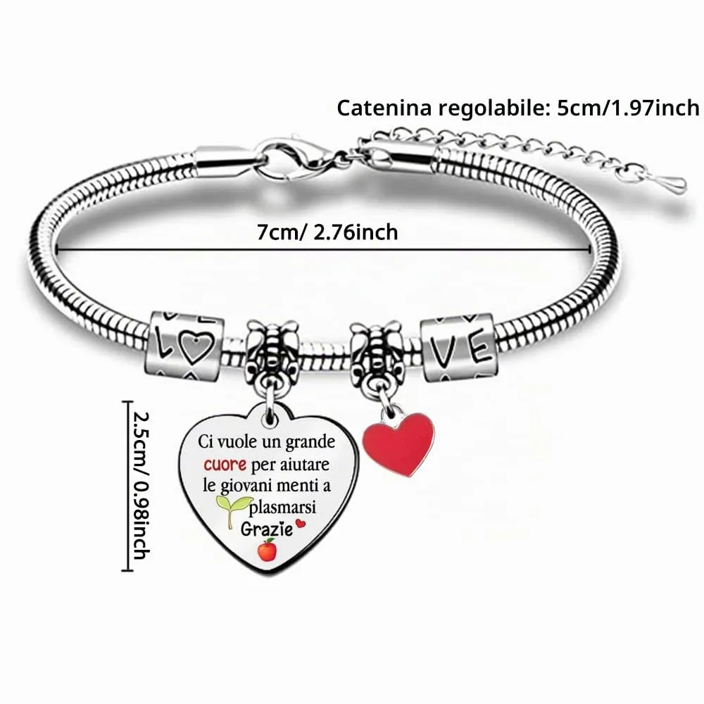 Insegnante Donne Braccialetto Da Polso Insegnanti Giorno Apprezzare Regalo Di Compleanno Tutor Grazie Charm Cuori Gioielli Laurea Ricordo Dagli Studenti All'Insegnante Ringraziamento Regali Natale - immagine 2
