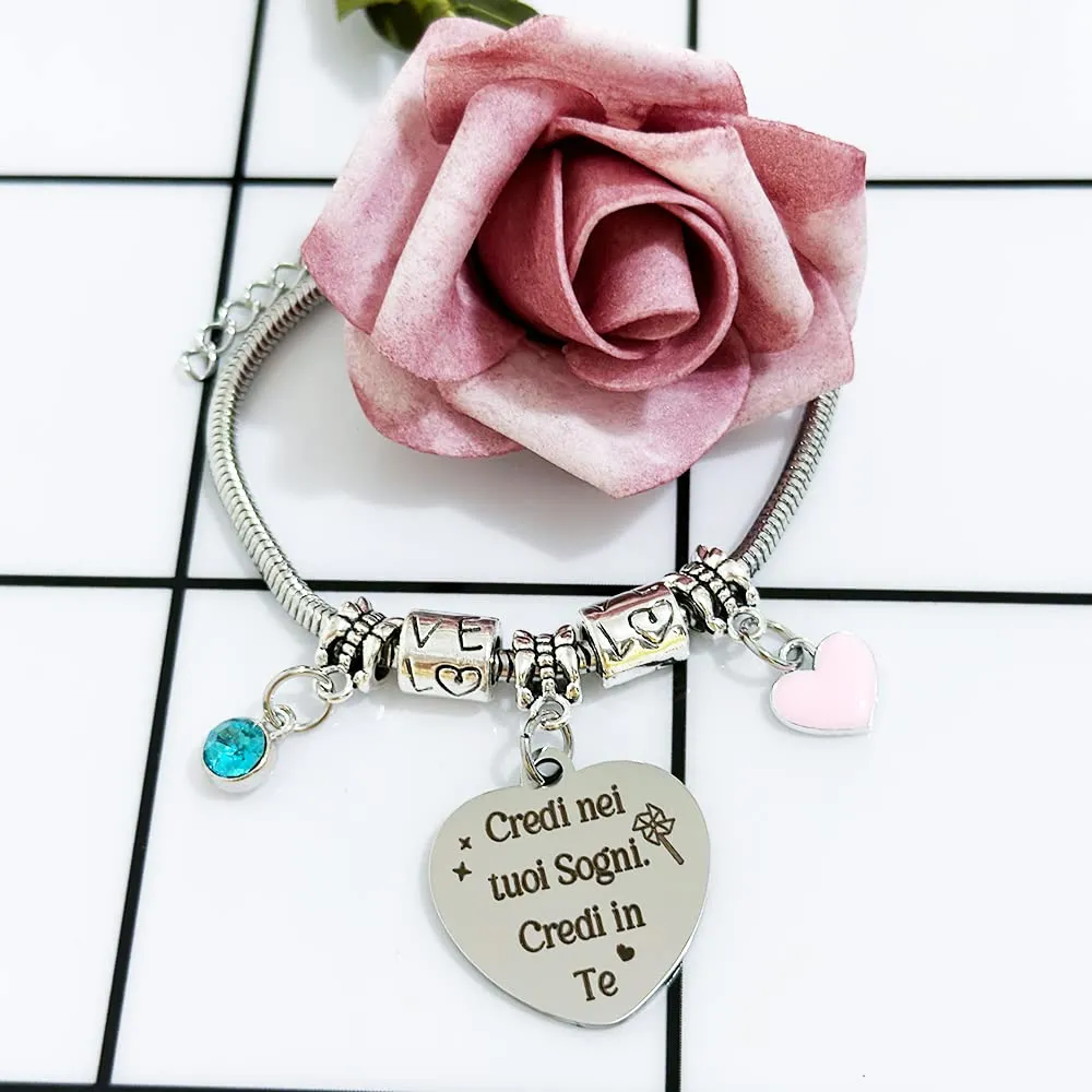 Braccialetto Donna Incoraggia braccialetti Migliore amica Figlia Sorella figlioccia Nipote Laurea ispiratrice Cugina vanno all'Universario Compleanno Natale Regali Credi nei tuoi Sogni Credi in Te - immagine 3