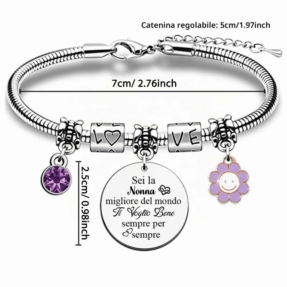 Nonna Braccialetti Donne Polso Bracciale Regolabile Festa Della Mamma Nonna Compleanno Regalo Gioielli Floreali Migliore Grazie Ricordo Da Nipote Apprezza Ringraziamento Natale Regali D'Amore Famiglia - immagine 2