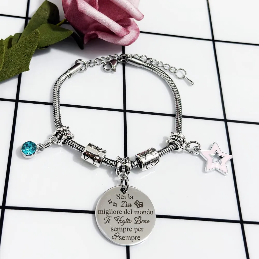 Zia Bangles Donne Polso Bracciale Regolabile Festa Mamma Regalo Compleanno Cuori Gioielli Migliore Zia Grazie Ricordo Da Nipote Apprezza Ringraziamento Regali D'Amore Natale Ciondolo Cinque Stelle - immagine 2