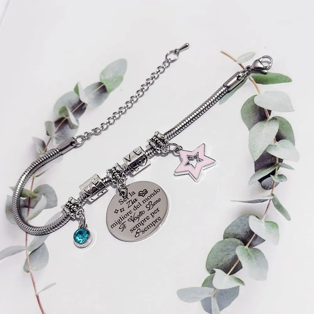 Zia Bangles Donne Polso Bracciale Regolabile Festa Mamma Regalo Compleanno Cuori Gioielli Migliore Zia Grazie Ricordo Da Nipote Apprezza Ringraziamento Regali D'Amore Natale Ciondolo Cinque Stelle - immagine 3