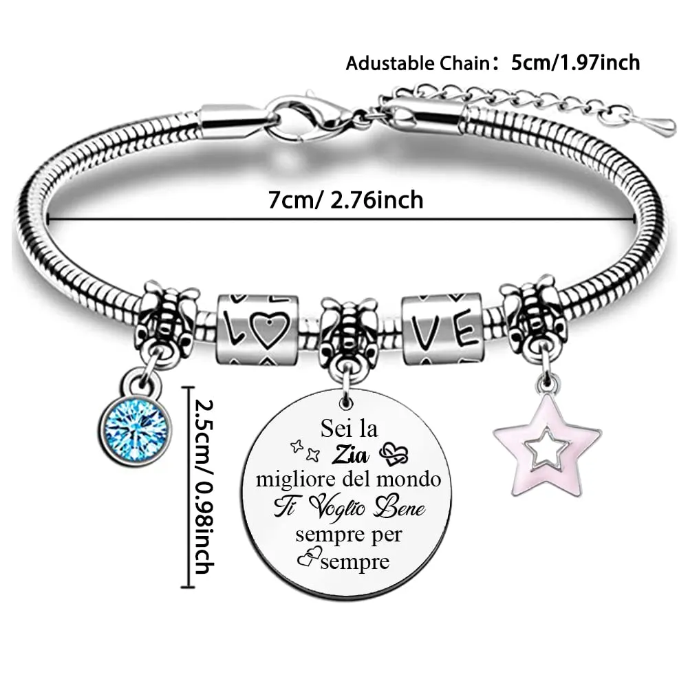 Zia Bangles Donne Polso Bracciale Regolabile Festa Mamma Regalo Compleanno Cuori Gioielli Migliore Zia Grazie Ricordo Da Nipote Apprezza Ringraziamento Regali D'Amore Natale Ciondolo Cinque Stelle - immagine 4