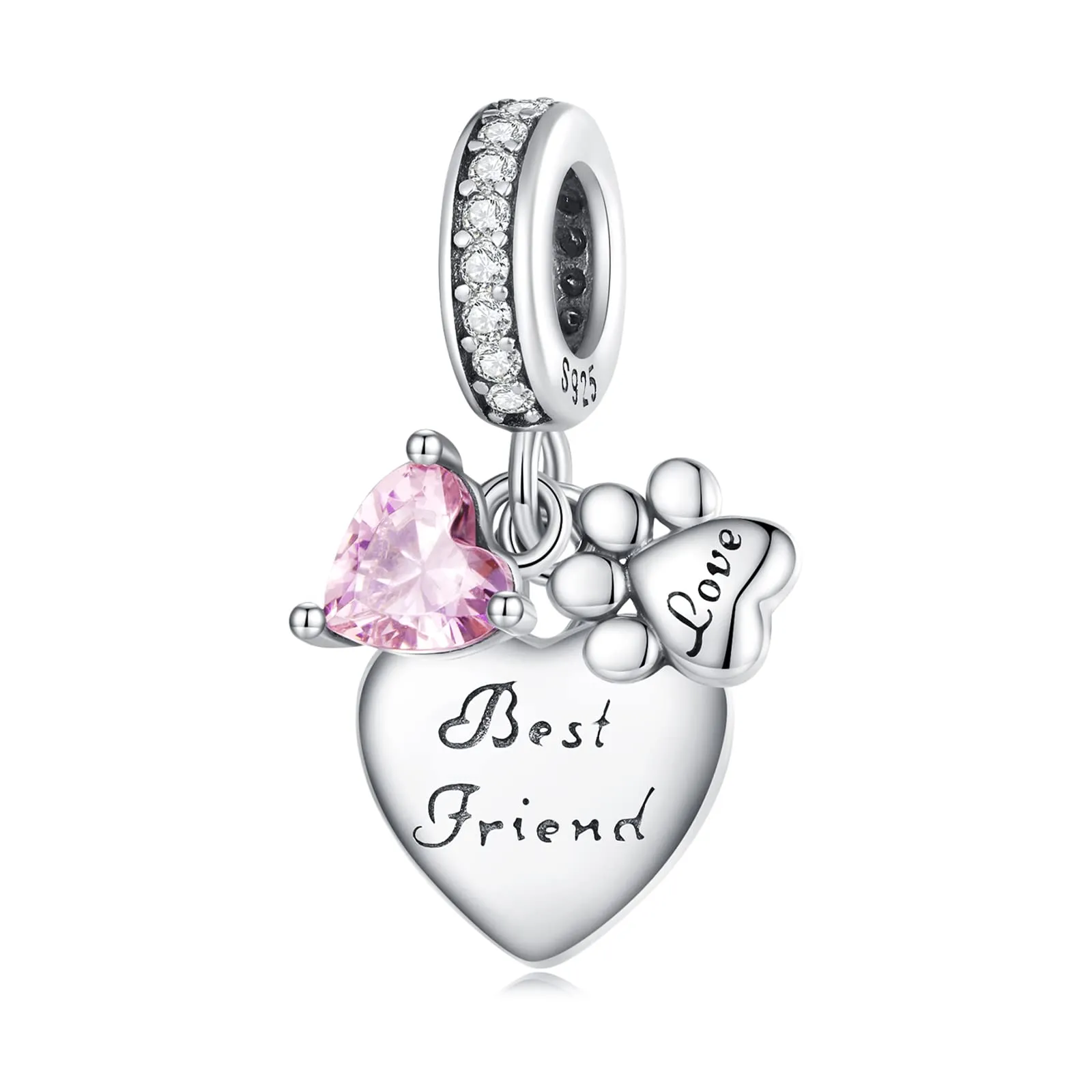 NINGAN I migliori amici Ciondolo a forma di cuore 925 ciondolo in argento sterling per collana bracciale da donna Regali per gli amici - immagine 1