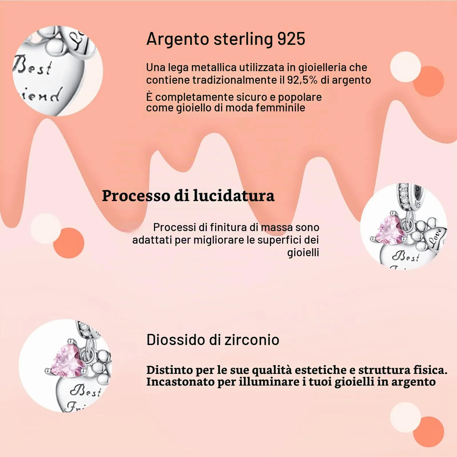 NINGAN I migliori amici Ciondolo a forma di cuore 925 ciondolo in argento sterling per collana bracciale da donna Regali per gli amici - immagine 4