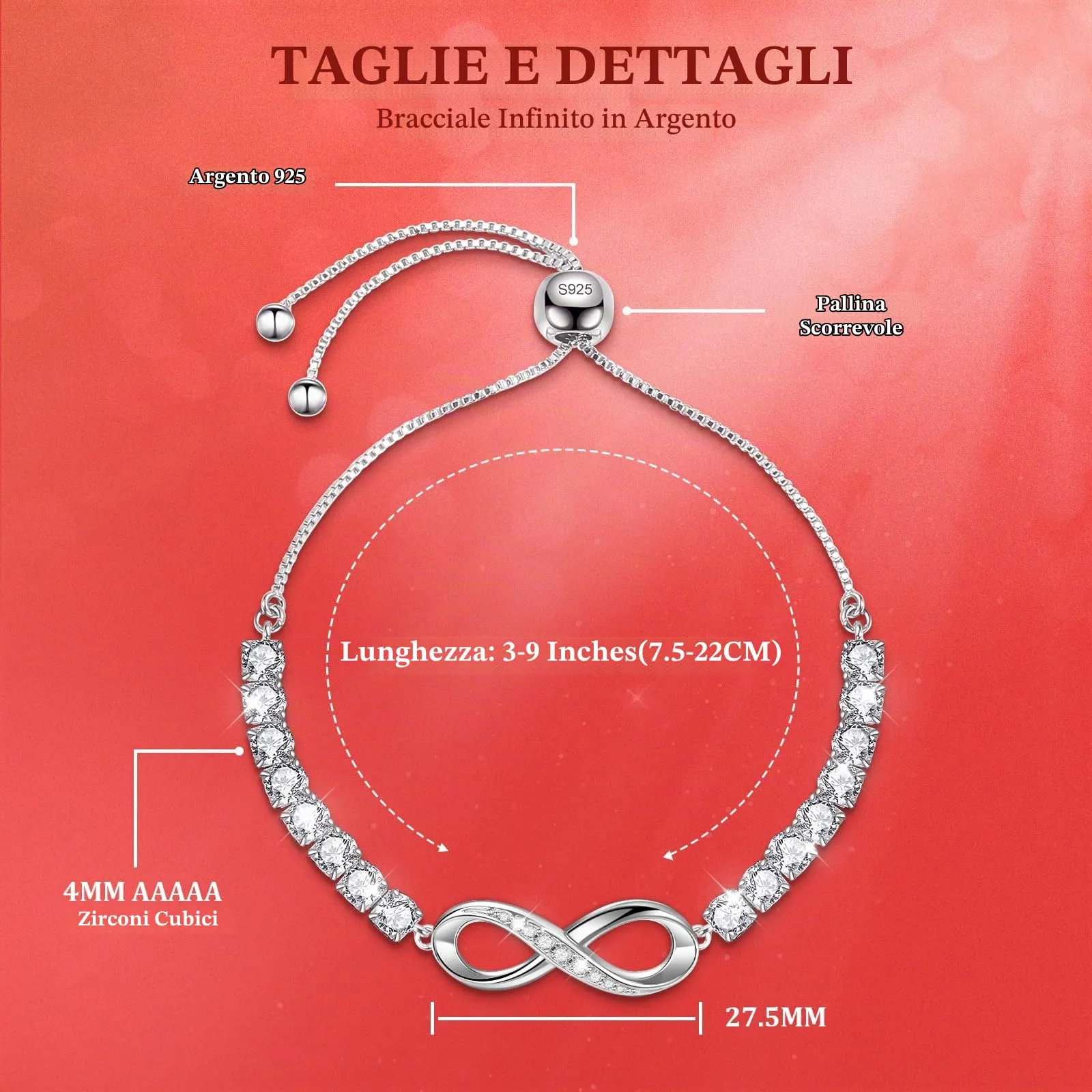 J.Fée Bracciale Donna Argento 925, Bracciale Argento 925 Bracciali Infinito Cuore Bracciali Donna Regalo Regalo per Lei Regali Mamma Regalo Amica,80 - immagine 2