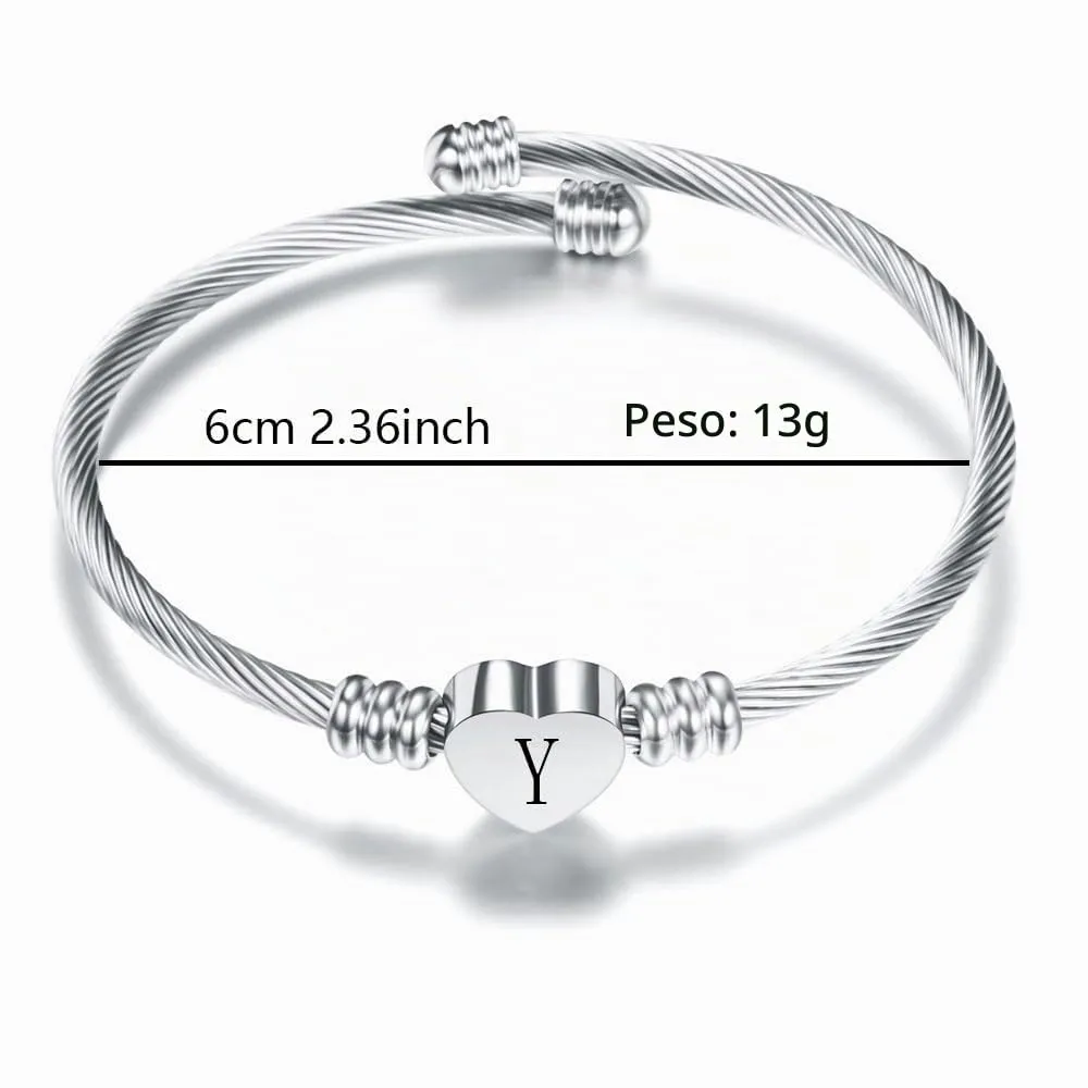 Suonie Argento Amore Cuore 26 Lettera Iniziale Alfabeto A-Z Polsino Bracciale Gioielli Regolabili Regalo Per Figlia Figlio Sorelle Amici Mamma Collega Amante Compleanno Natale (Y) - immagine 2