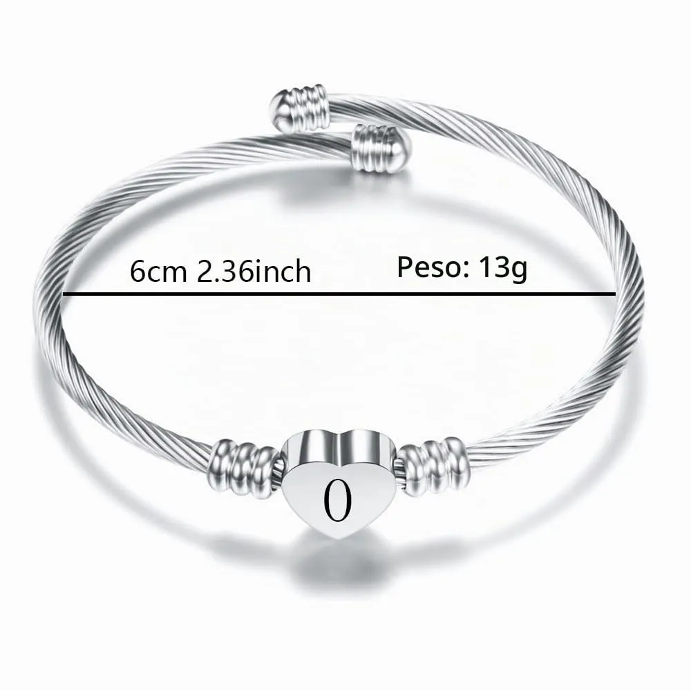 Suonie Argento Amore Cuore 26 Lettera Iniziale Alfabeto A-Z Polsino Bracciale Gioielli Regolabili Regalo Per Figlia Figlio Sorelle Amici Mamma Collega Amante Compleanno Natale (O) - immagine 2