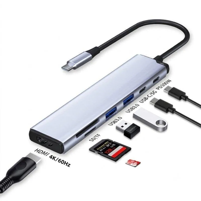 Hub USB-C Dam Electronics 7 in 1 – HDMI 4K60, PD100W - immagine 1