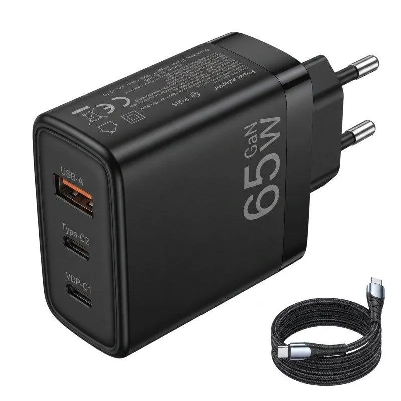 Caricatore GaN 65W Dam Electronics 3 Porte USB-C USB-A - immagine 1