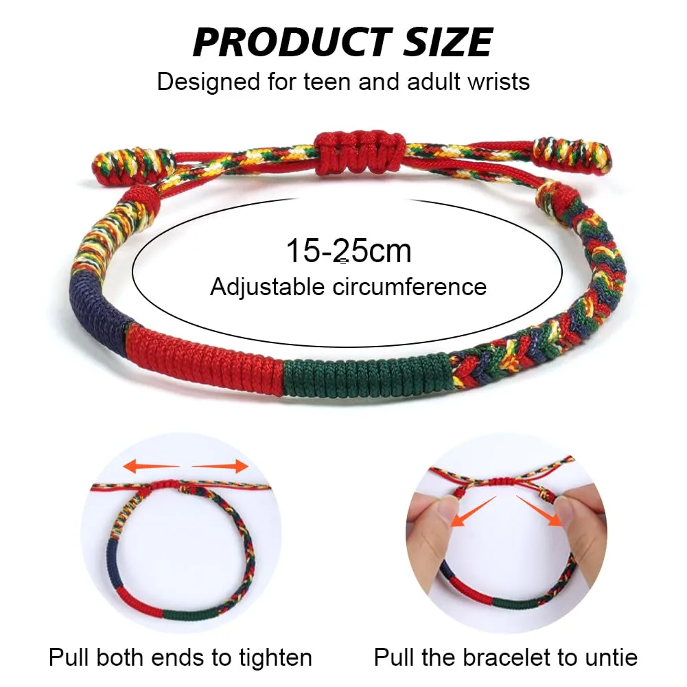 Aucuu Portafortuna Braccialetto, Braccialetti Intrecciati, Braccialetti Amicizia Intrecciati, Tibetano Amicizia Corda Bracciale, Bracciali Fatto a Mano, Bracciale Regolabile per Donne Uomo Bambini - immagine 2