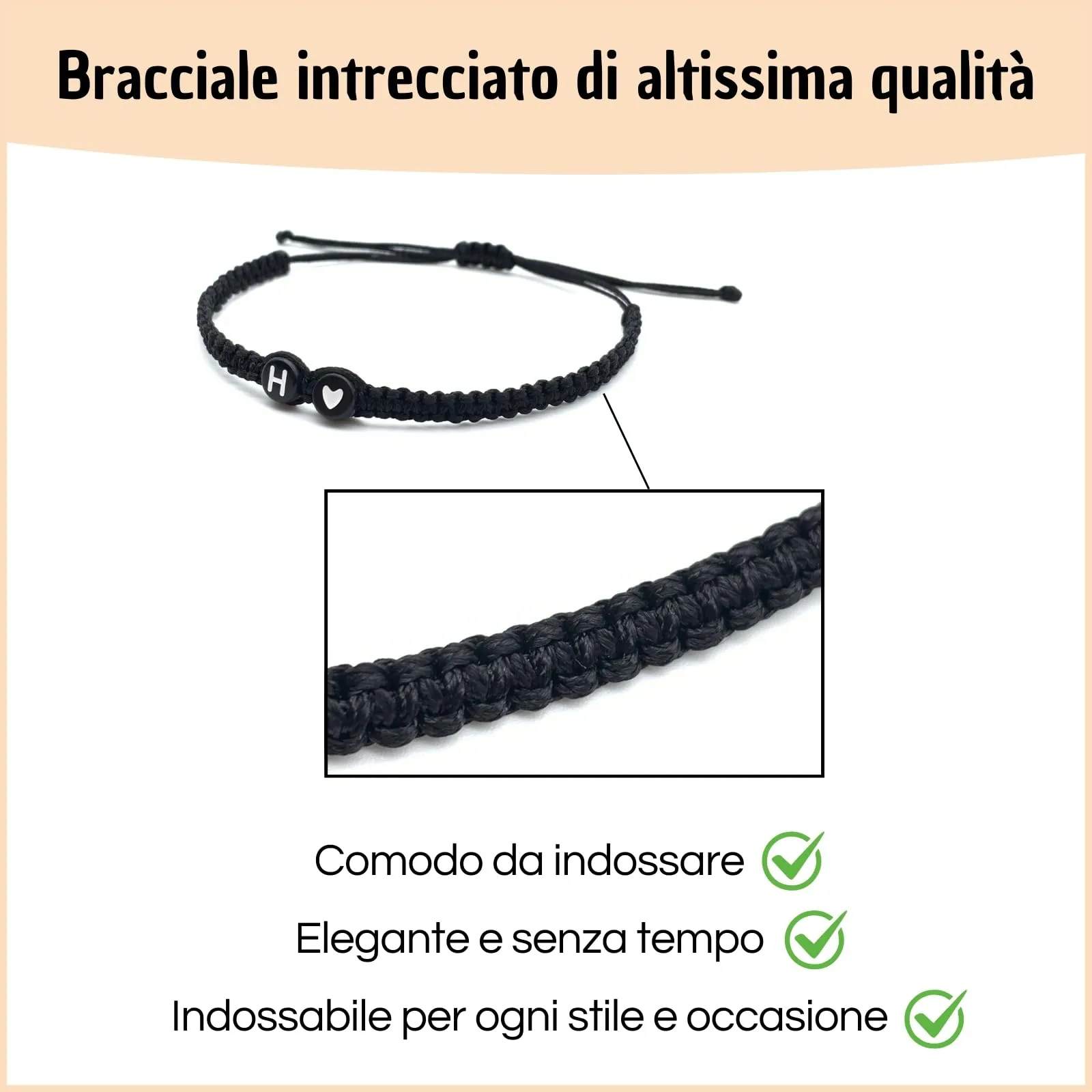 Bracciale con Lettera e Cuore - Iniziale Nome Regalo per Donna e Uomo (K) - immagine 3