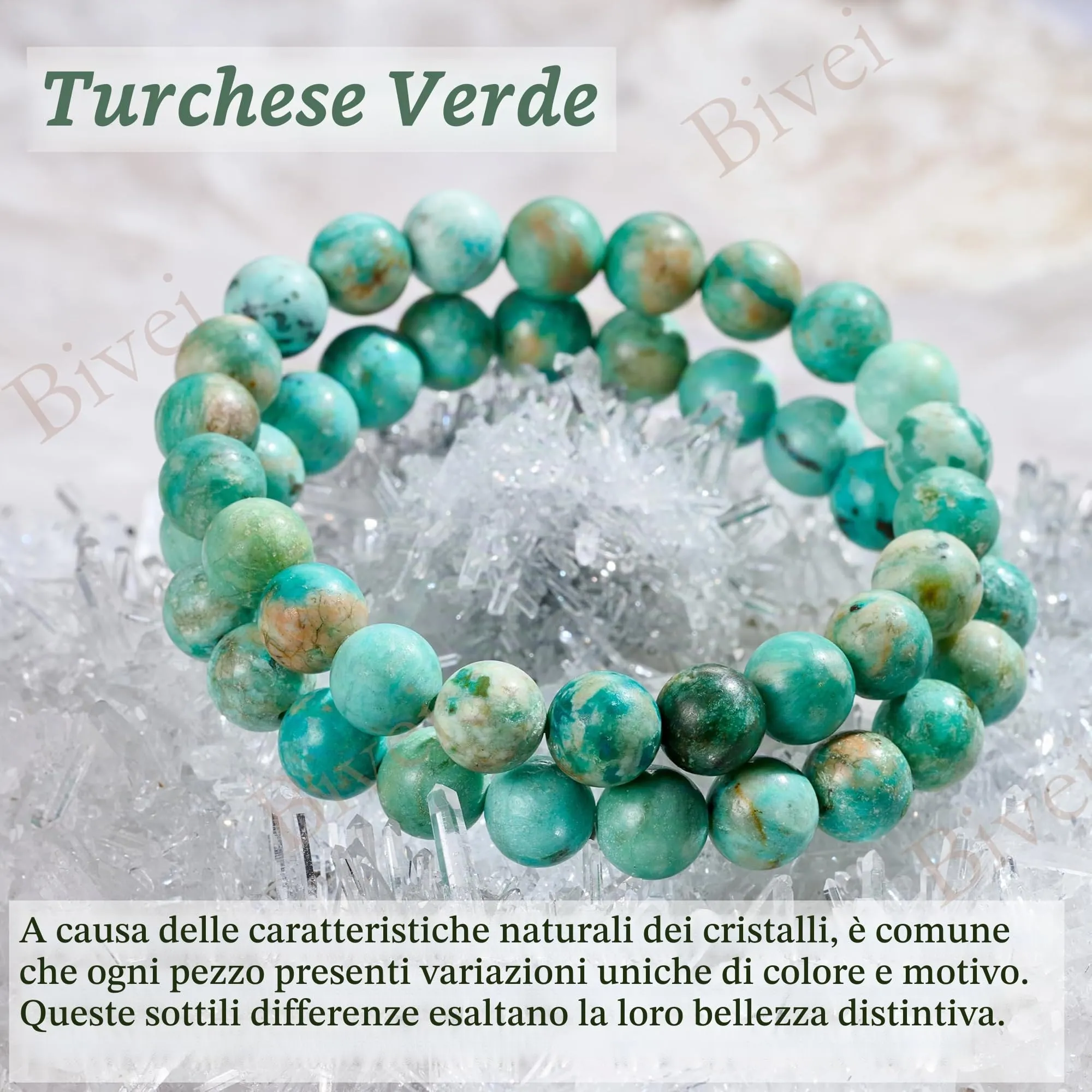 Bivei Bracciale Donna Pietre Naturali Turchese Verde 8 mm, 18,5 cm - immagine 5