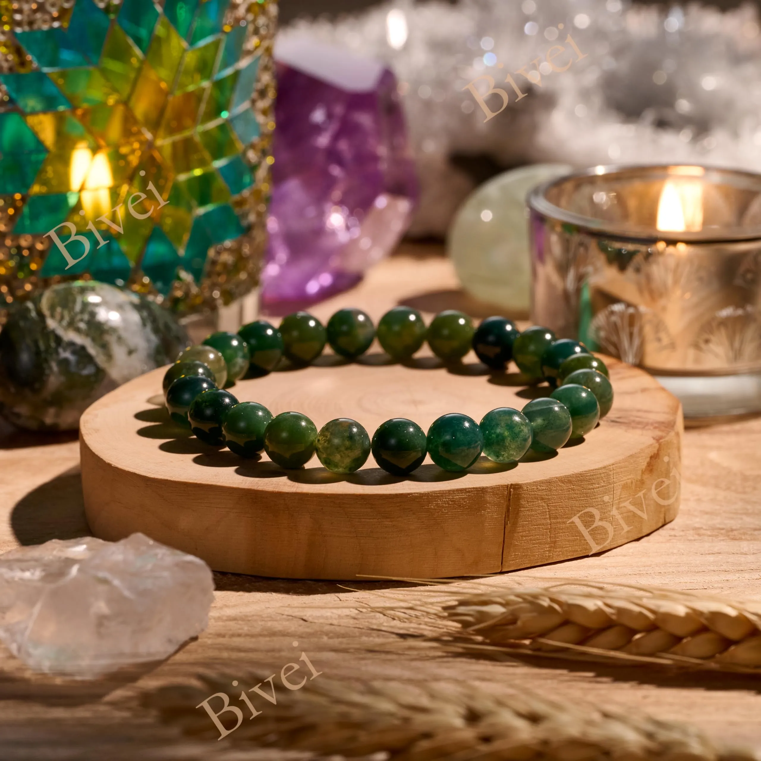 Bivei Bracciale Donna Pietre Naturali Agata Muschiata 8 mm, 18,5 cm - immagine 4