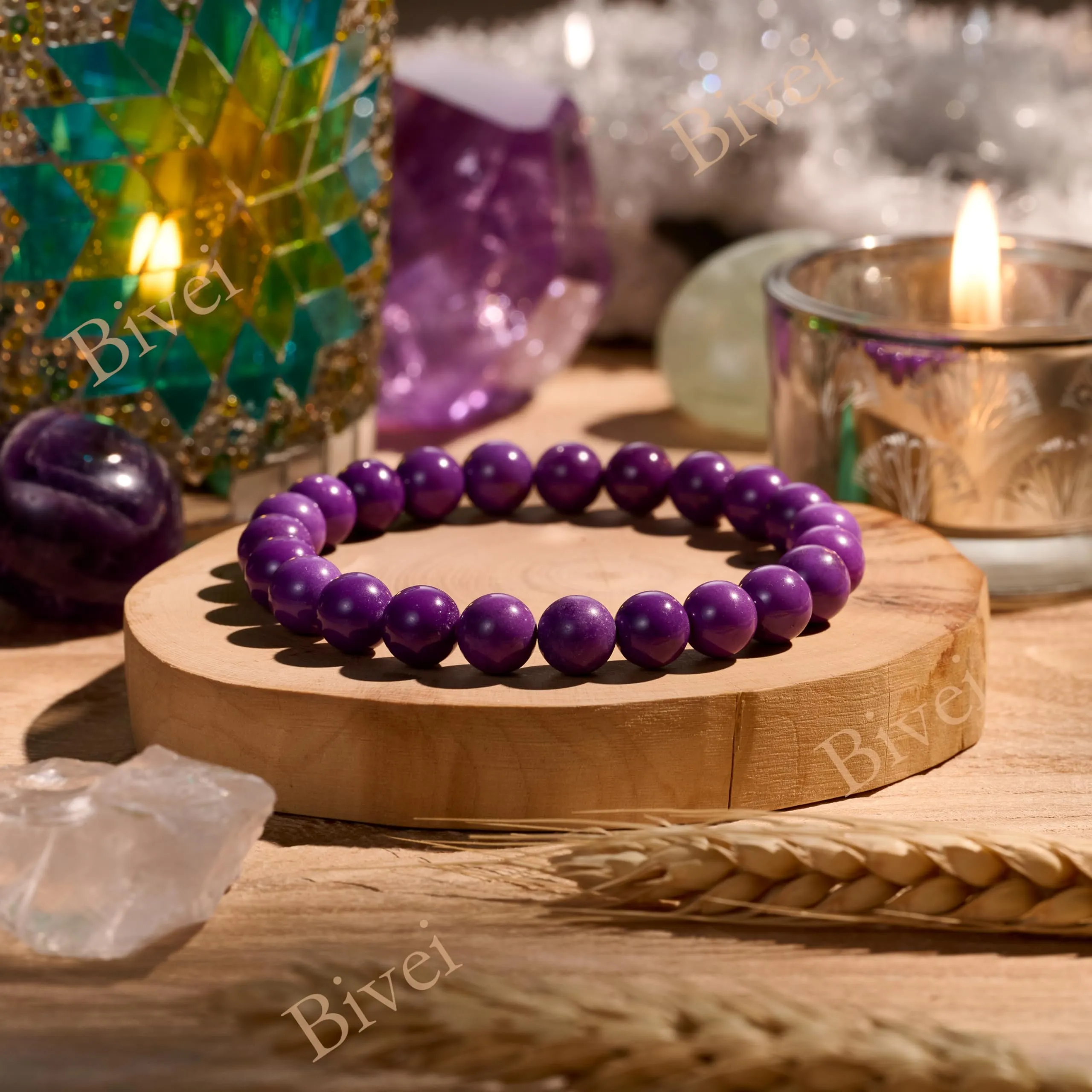 Bivei Bracciale Donna Pietre Naturali Lepidolite 8 mm, 18,5 cm - immagine 4