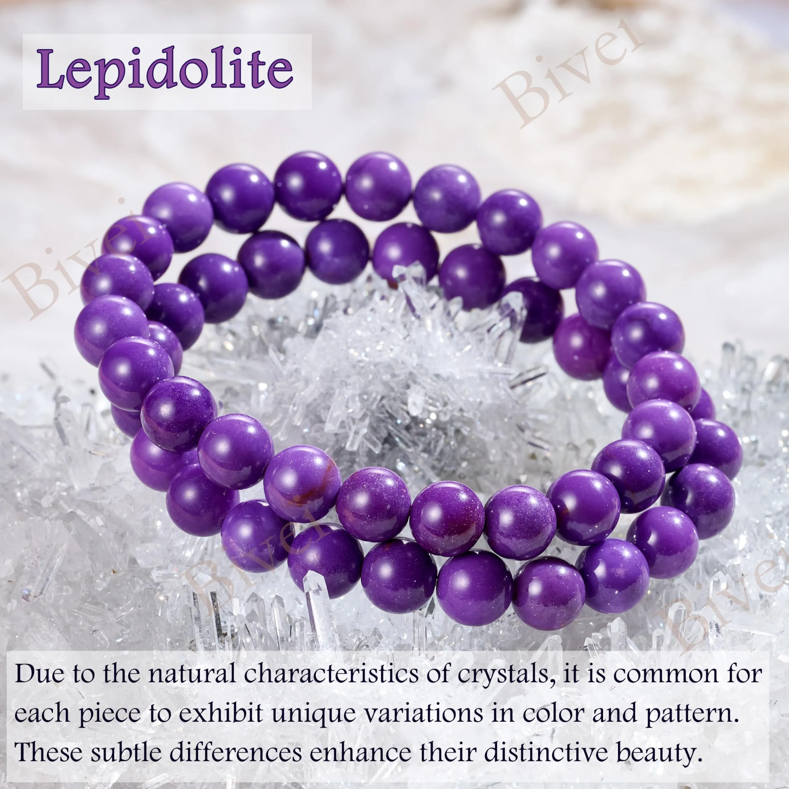 Bivei Bracciale Donna Pietre Naturali Lepidolite 8 mm, 18,5 cm - immagine 5