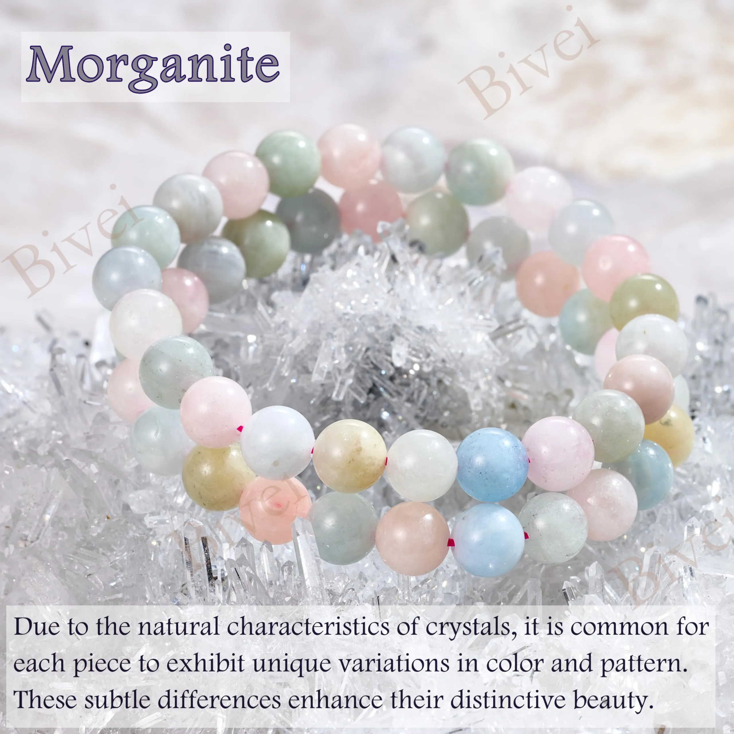 Bivei Bracciale Donna Pietre Naturali Morganite 8 mm, 18,5 cm - immagine 5