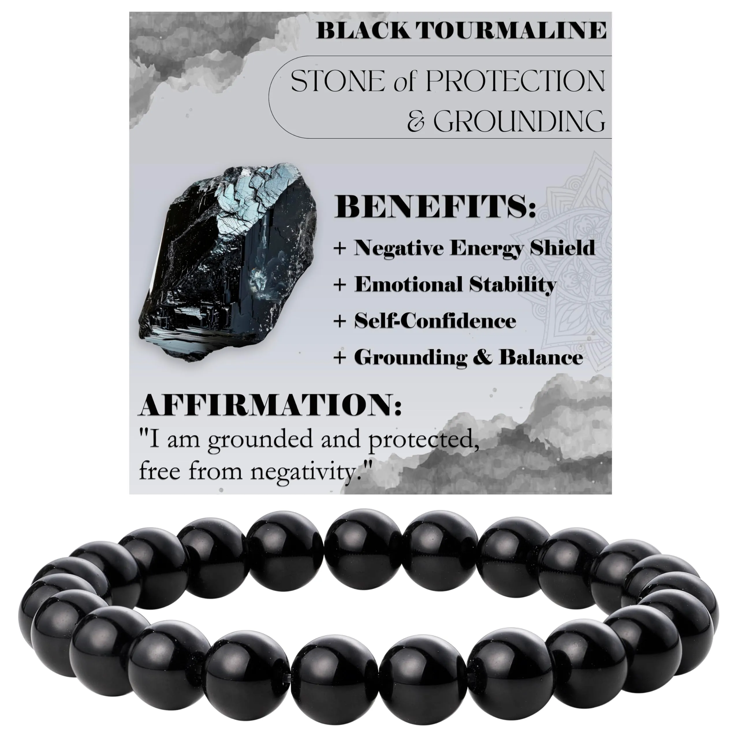 Bivei Bracciale Donna Pietre Naturali Tormalina Nera 8 mm, 18,5 cm - immagine 1