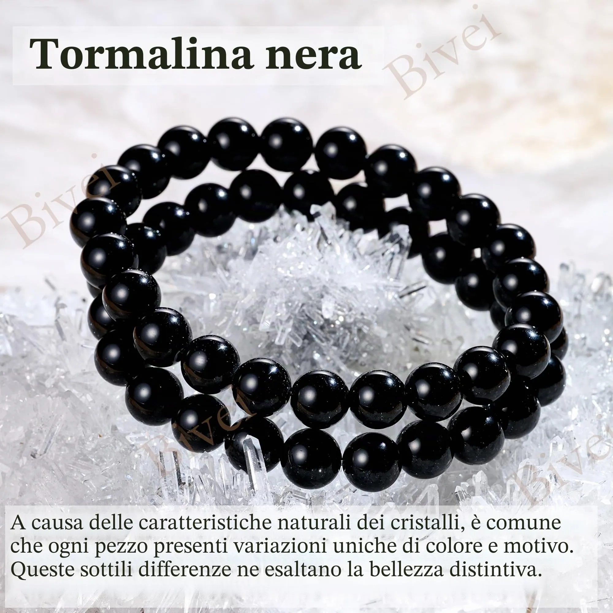Bivei Bracciale Donna Pietre Naturali Tormalina Nera 8 mm, 18,5 cm - immagine 5