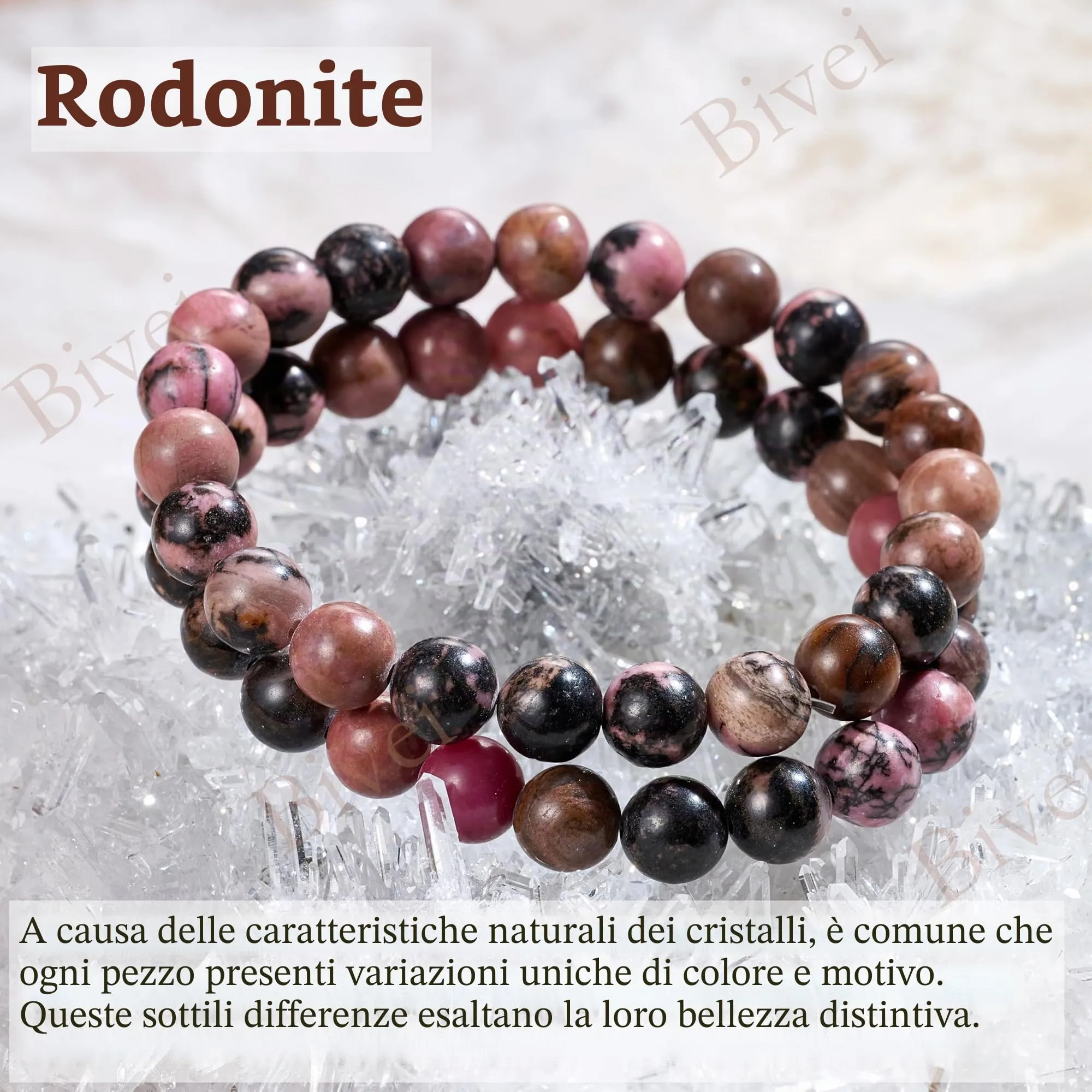 Bivei Bracciale Donna Pietre Naturali Rodonite 8 mm, 18,5 cm - immagine 5