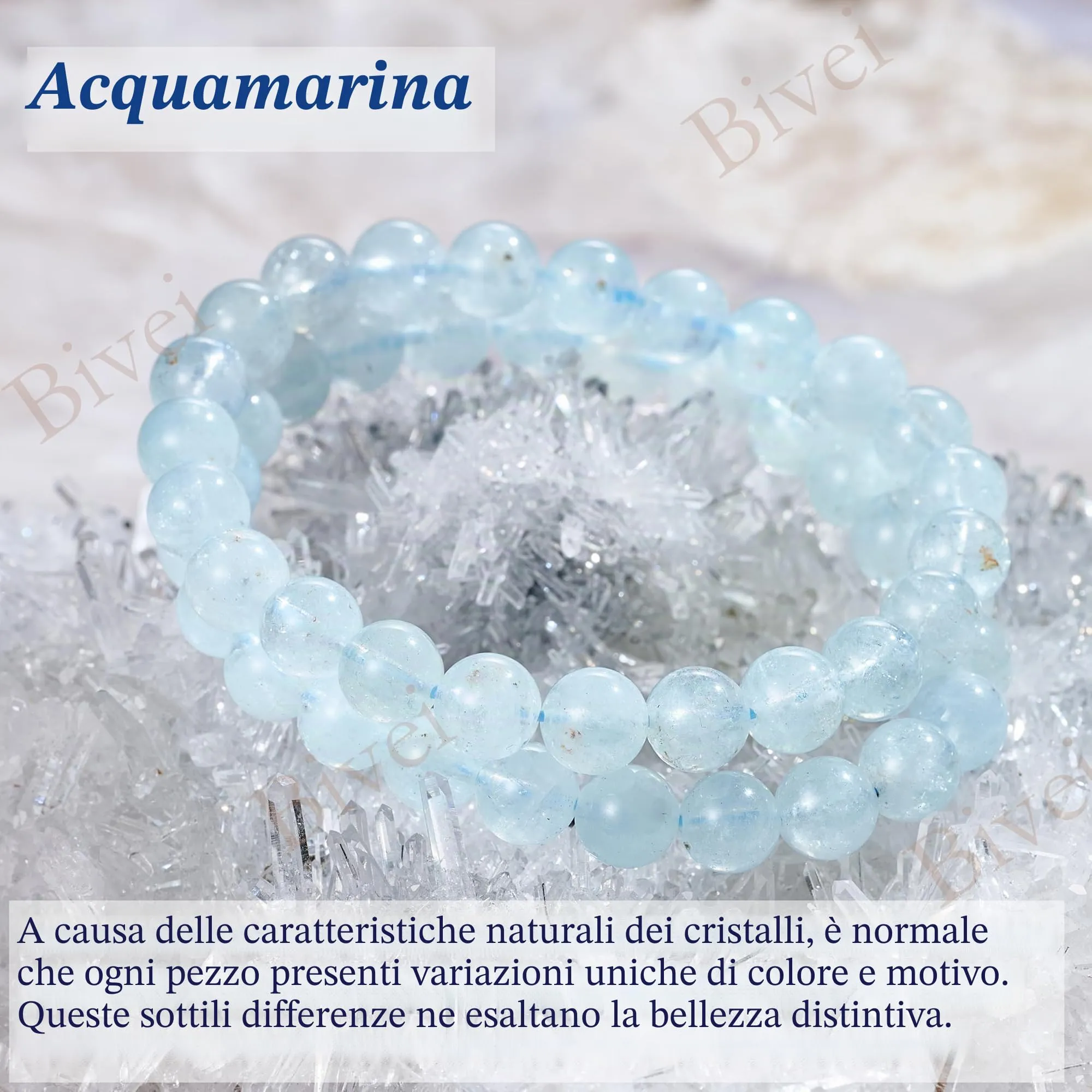 Bivei Bracciale Donna Pietre Naturali Acquamarina 8 mm, 18,5 cm - immagine 5