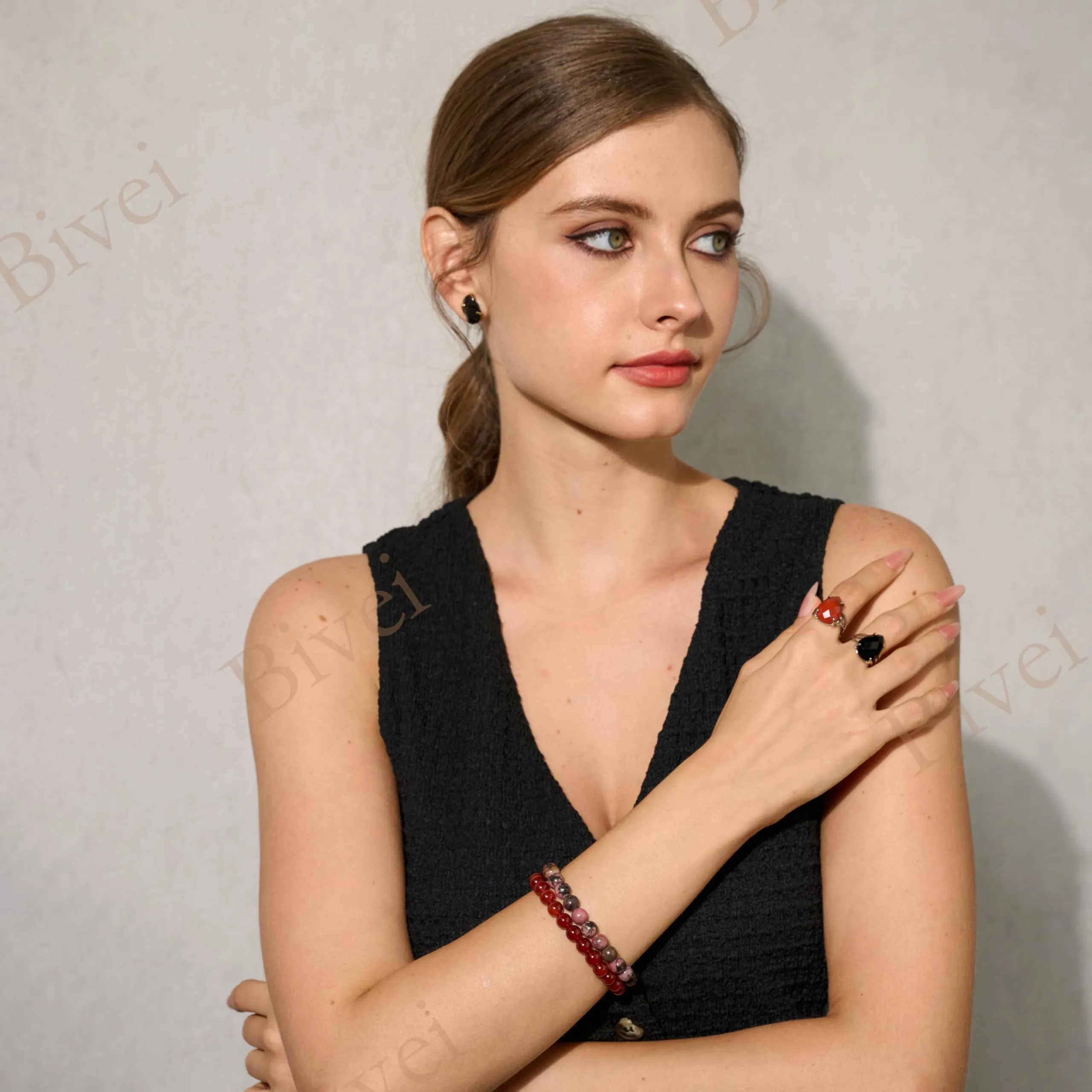 Bivei Bracciale Donna Pietre Naturali Corniola 8 mm, 18,5 cm - immagine 3