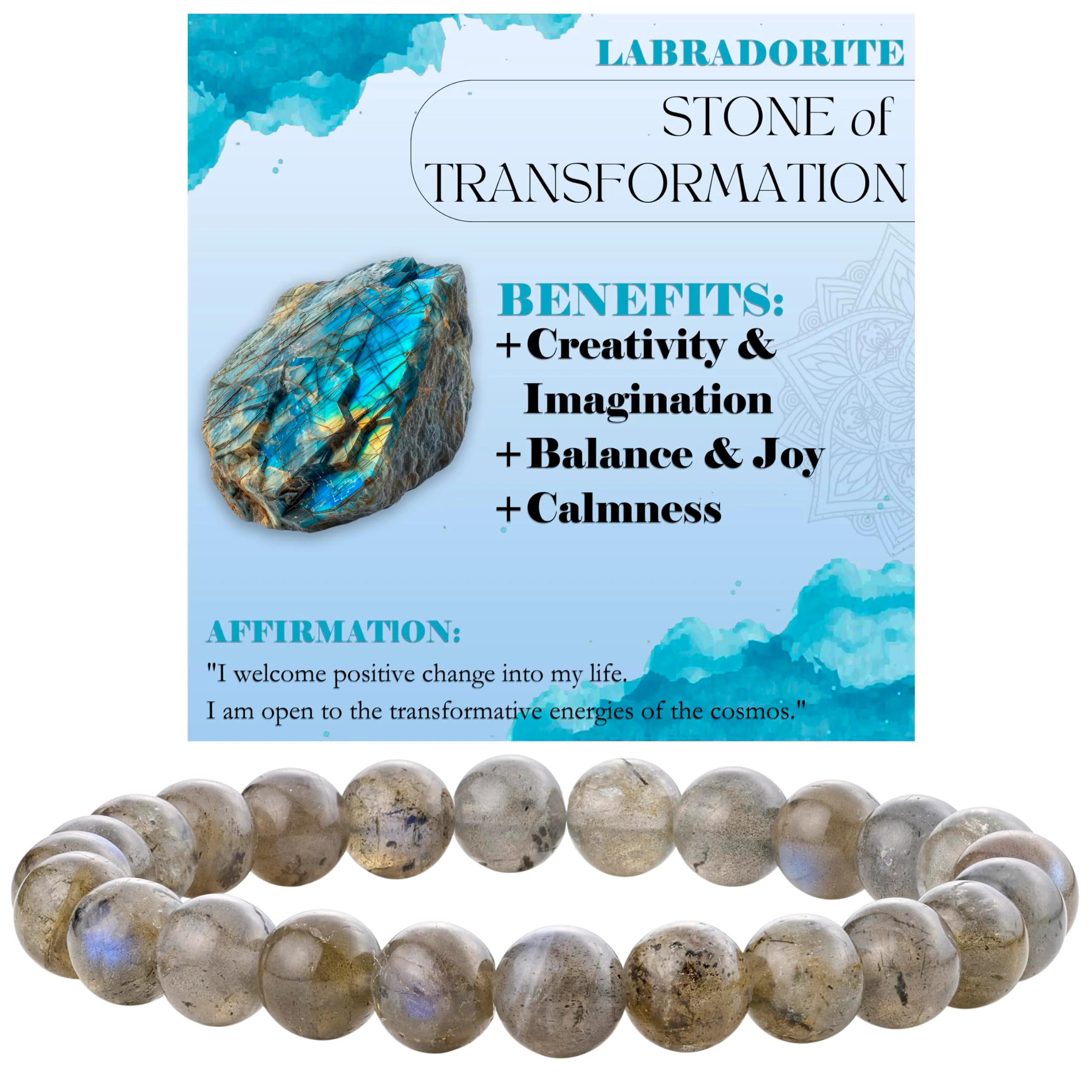 Bivei Bracciale Donna Pietre Naturali Labradorite 8 mm, 18,5 cm - immagine 1
