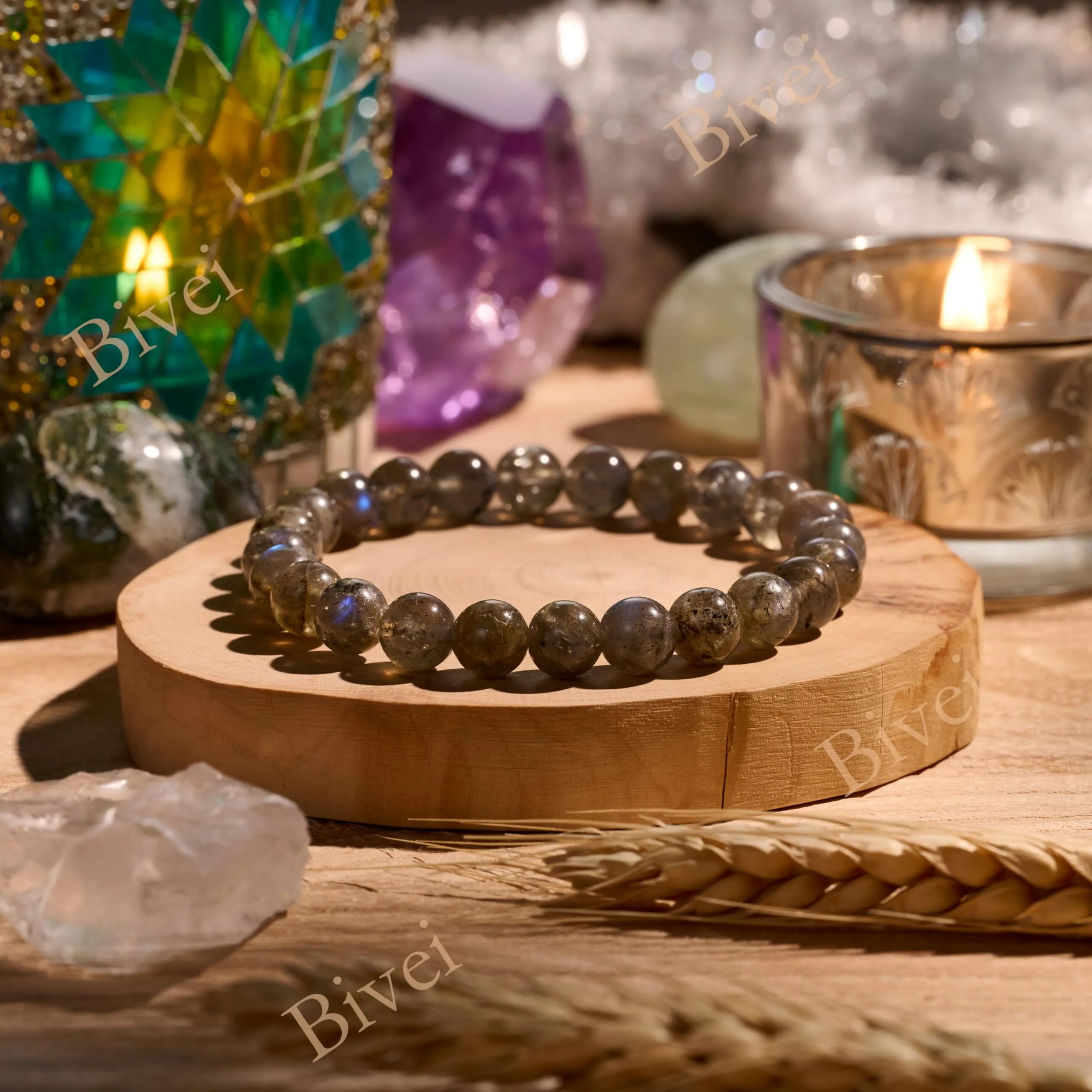 Bivei Bracciale Donna Pietre Naturali Labradorite 8 mm, 18,5 cm - immagine 4