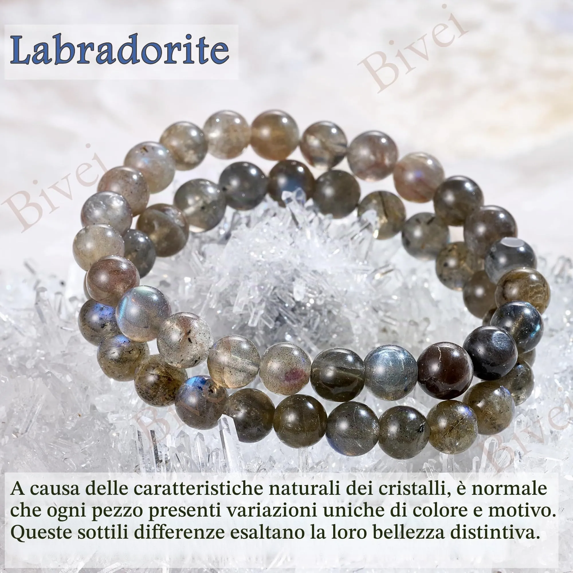 Bivei Bracciale Donna Pietre Naturali Labradorite 8 mm, 18,5 cm - immagine 5