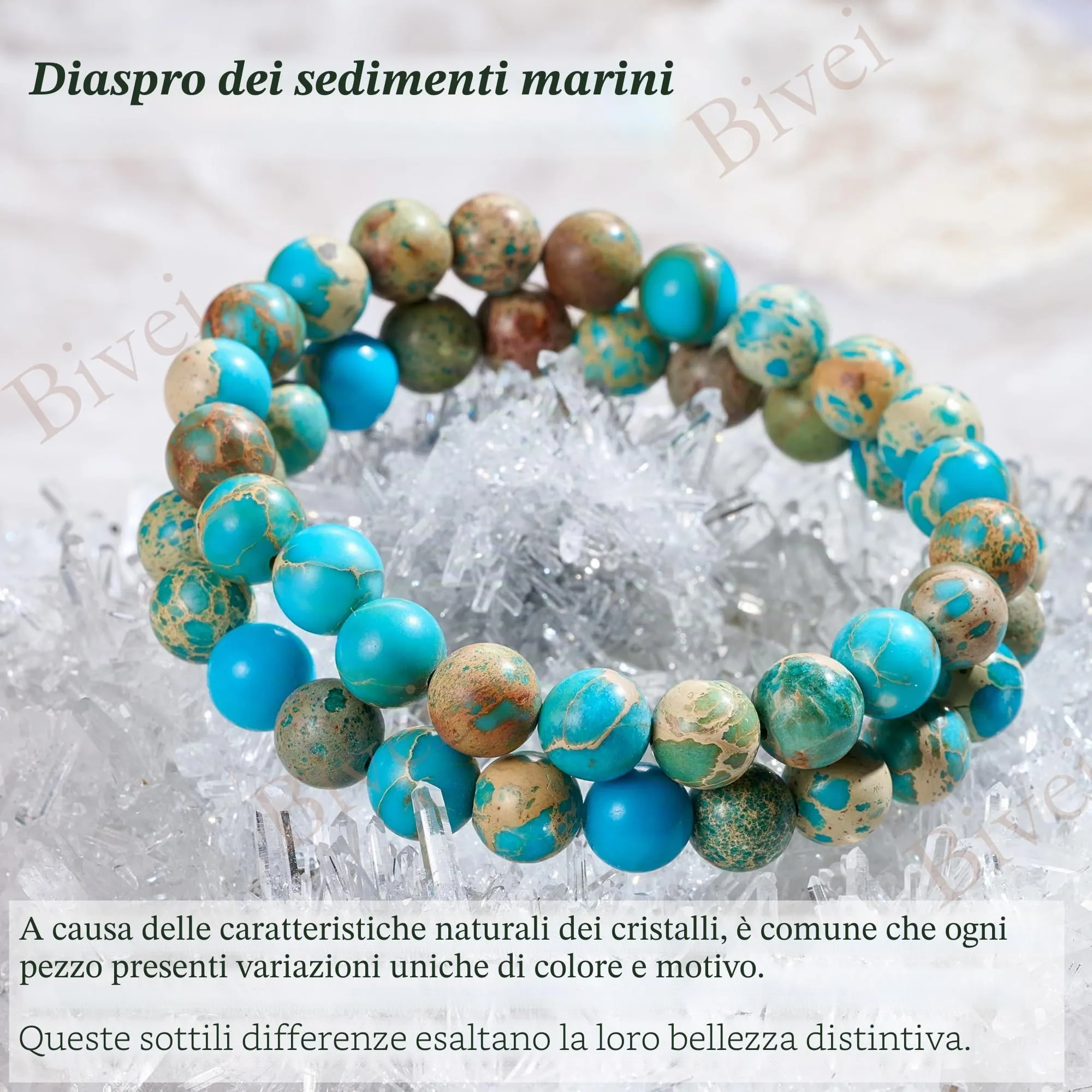 Bivei Bracciale Donna Diaspro Sedimento Marino Pietre Naturali 8mm,18,5cm - immagine 5