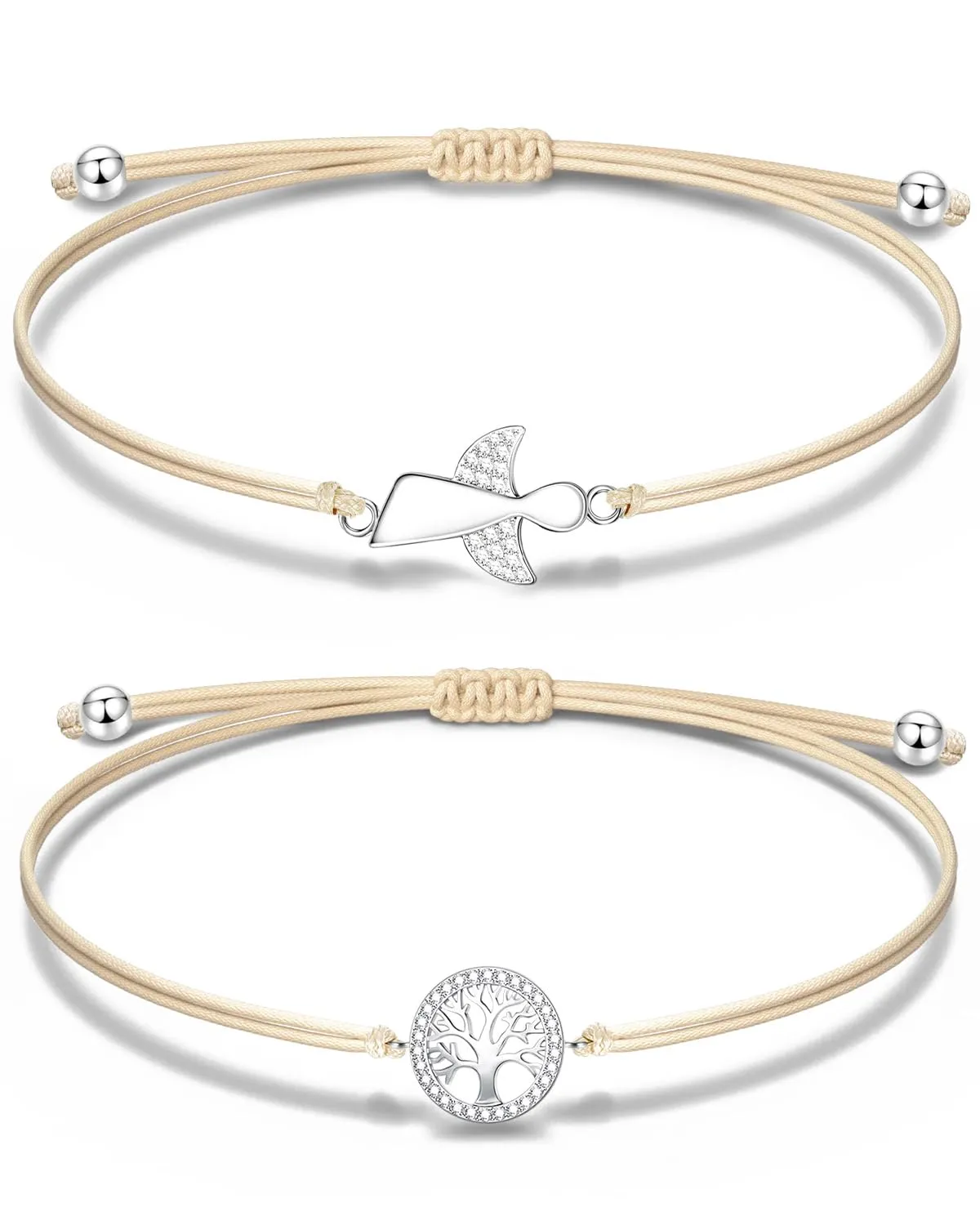 CULEB Bracciale Angelo Custode e Albero della Vita, Portafortuna in Argento con Cordoncino Intrecciato Regolabile, Regalo per Cresima, Battesimo e Comunione per Ragazze e Donne - immagine 1