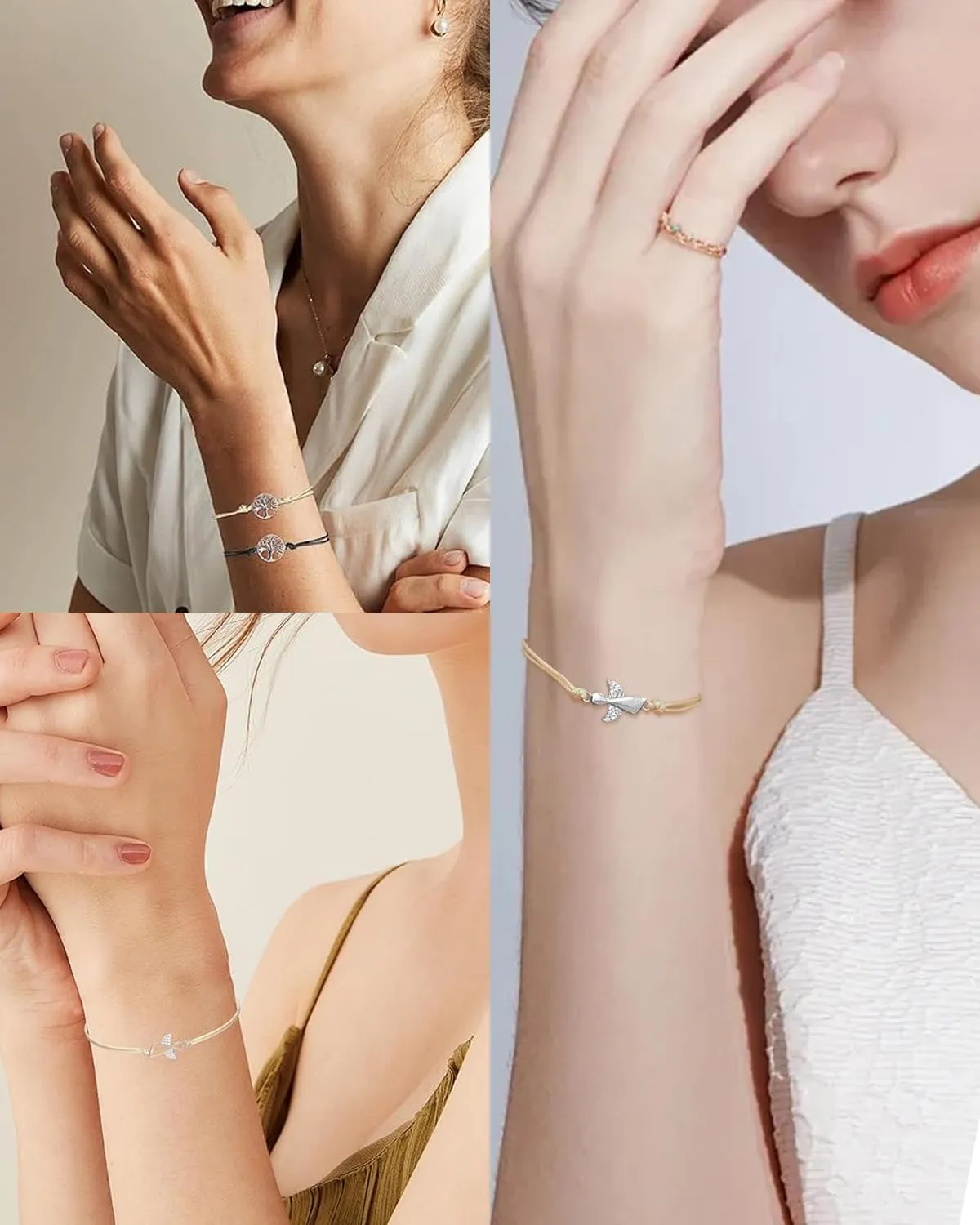 CULEB Bracciale Angelo Custode e Albero della Vita, Portafortuna in Argento con Cordoncino Intrecciato Regolabile, Regalo per Cresima, Battesimo e Comunione per Ragazze e Donne - immagine 6