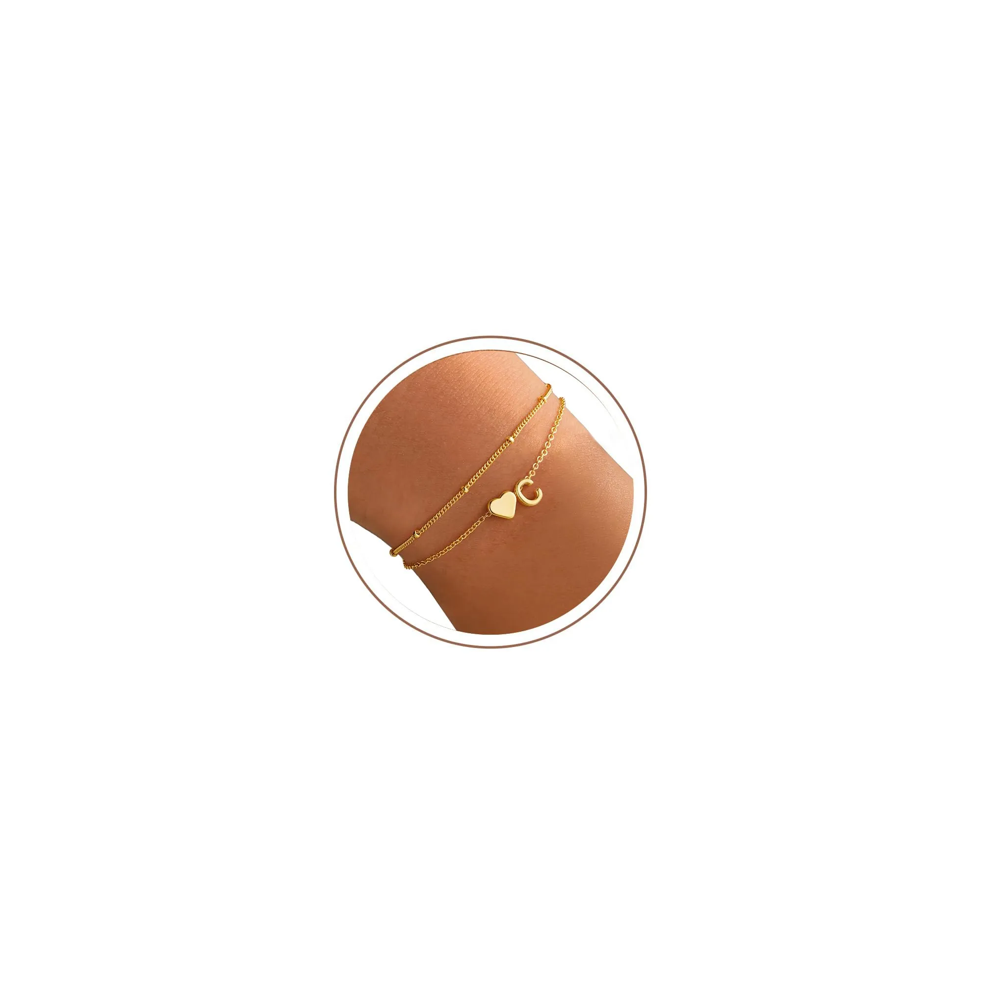 TINGN Bracciale da donna, in oro argento, placcato oro 14 carati, con cuore a strati, personalizzabile, con lettere dell'alfabeto e monogramma, regalo per donna, fidanzata, 15 cm + 5 cm - immagine 1