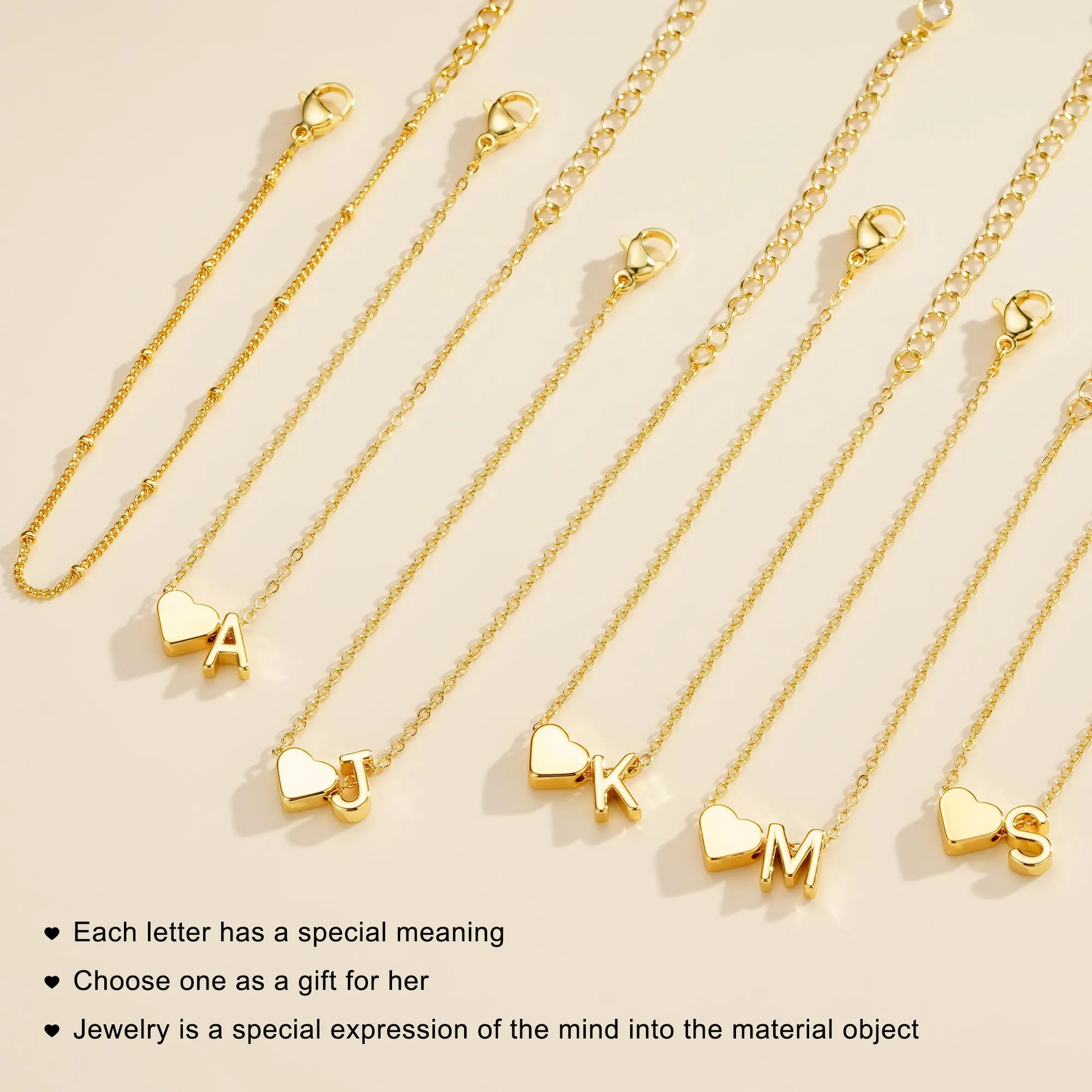 TINGN Bracciale da donna, in oro argento, placcato oro 14 carati, con cuore a strati, personalizzabile, con lettere dell'alfabeto e monogramma, regalo per donna, fidanzata, 15 cm + 5 cm - immagine 7