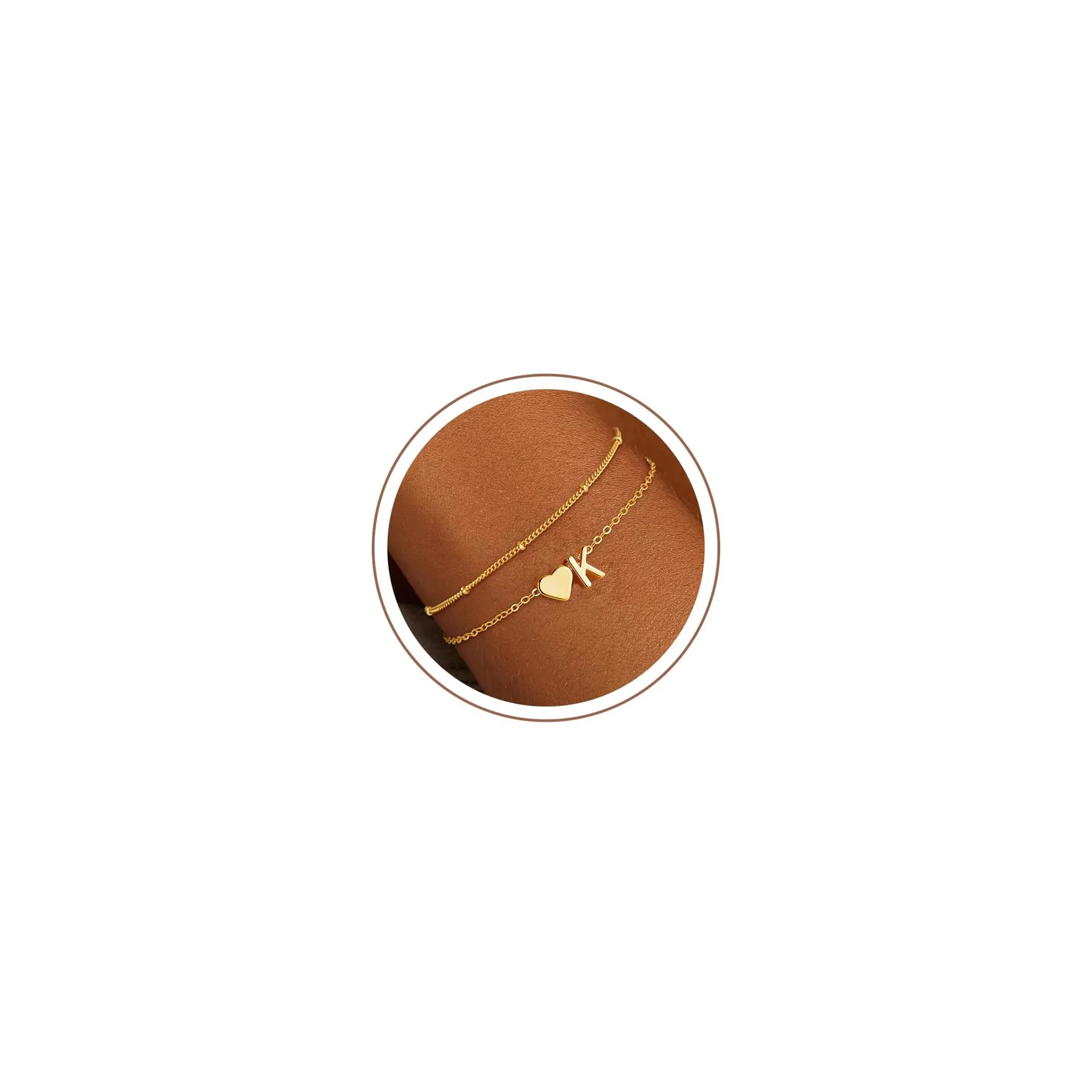 TINGN Braccialetto da donna placcato in oro 14 carati, braccialetto a strati con cuore personalizzato con lettere monogramma alfabeto braccialetto da donna gioielli in oro regalo per donne fidanzate - immagine 1