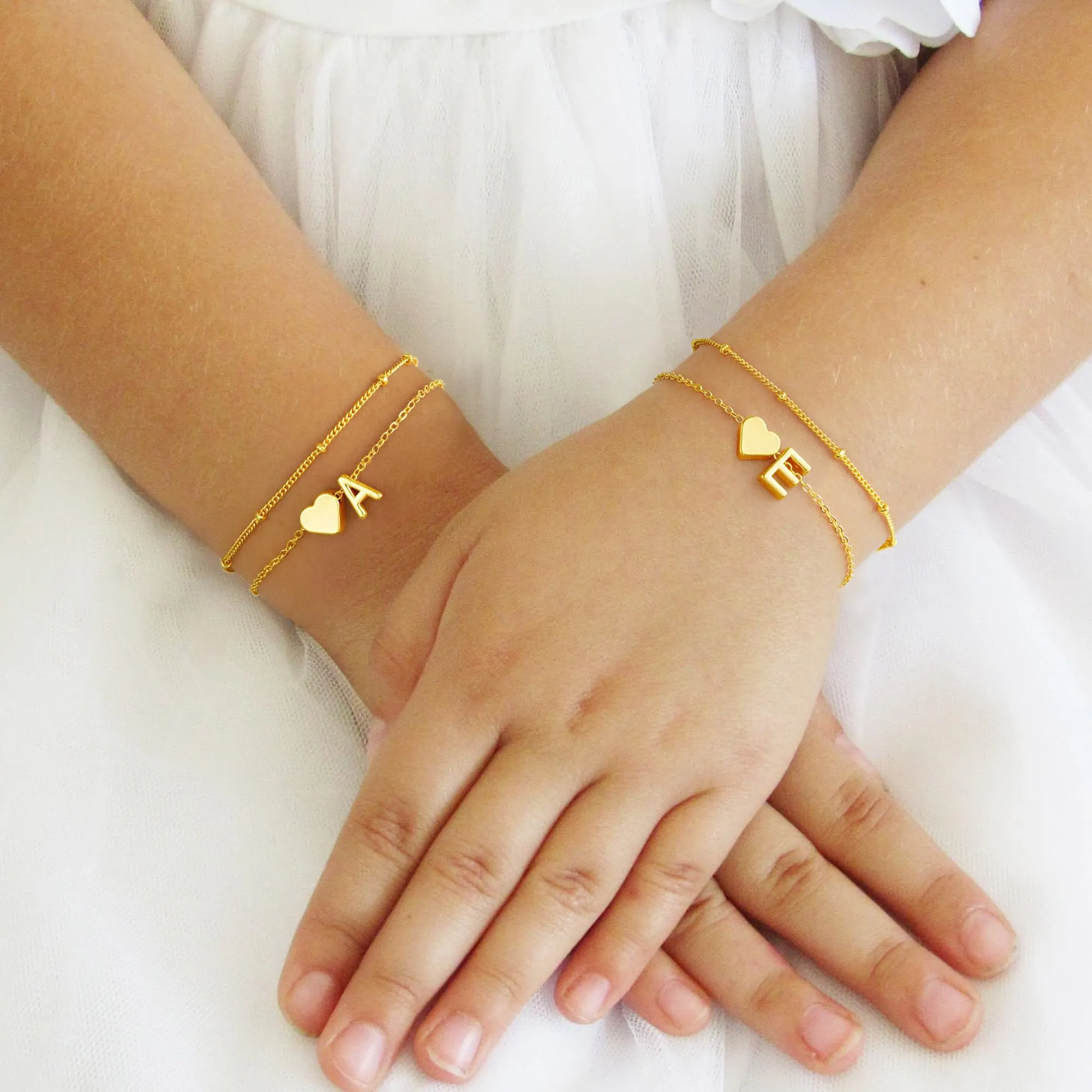 Bracciale da Donna TINGN Oro e Argento - 14K Bracciale Dorato a Strati con Cuore, Bracciale Personalizzato con Monogramma, Alfabeto, Lettere, Gioielli da Donna, Catena da Donna, Gioielli da Regalo per - immagine 5