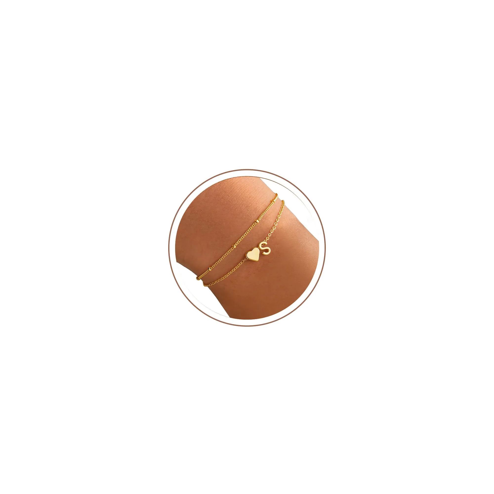 Bracciale Tingn da Donna - Oro Argentato - Placcato Oro 14 Carati - Cuore a Strati - Personalizzabile - Con Lettere dell'Alfabeto e Monogramma - Regalo per Donna, Fidanzata - immagine 1