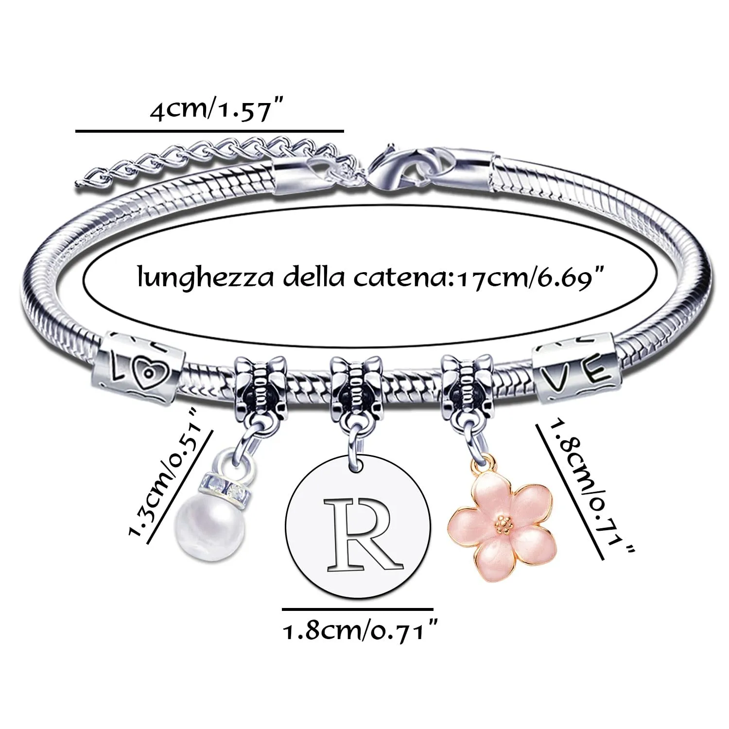 YJYJZX Iniziale Bracciale Con Donna Ragazza Amica Sorella Mamma Compleanno Natale Ispirazione Regali Regolabili Ciondolo Con Lettera A-Z Colore Argento Bracciale Gioielli per Donne Ragazze Regali (R) - immagine 6